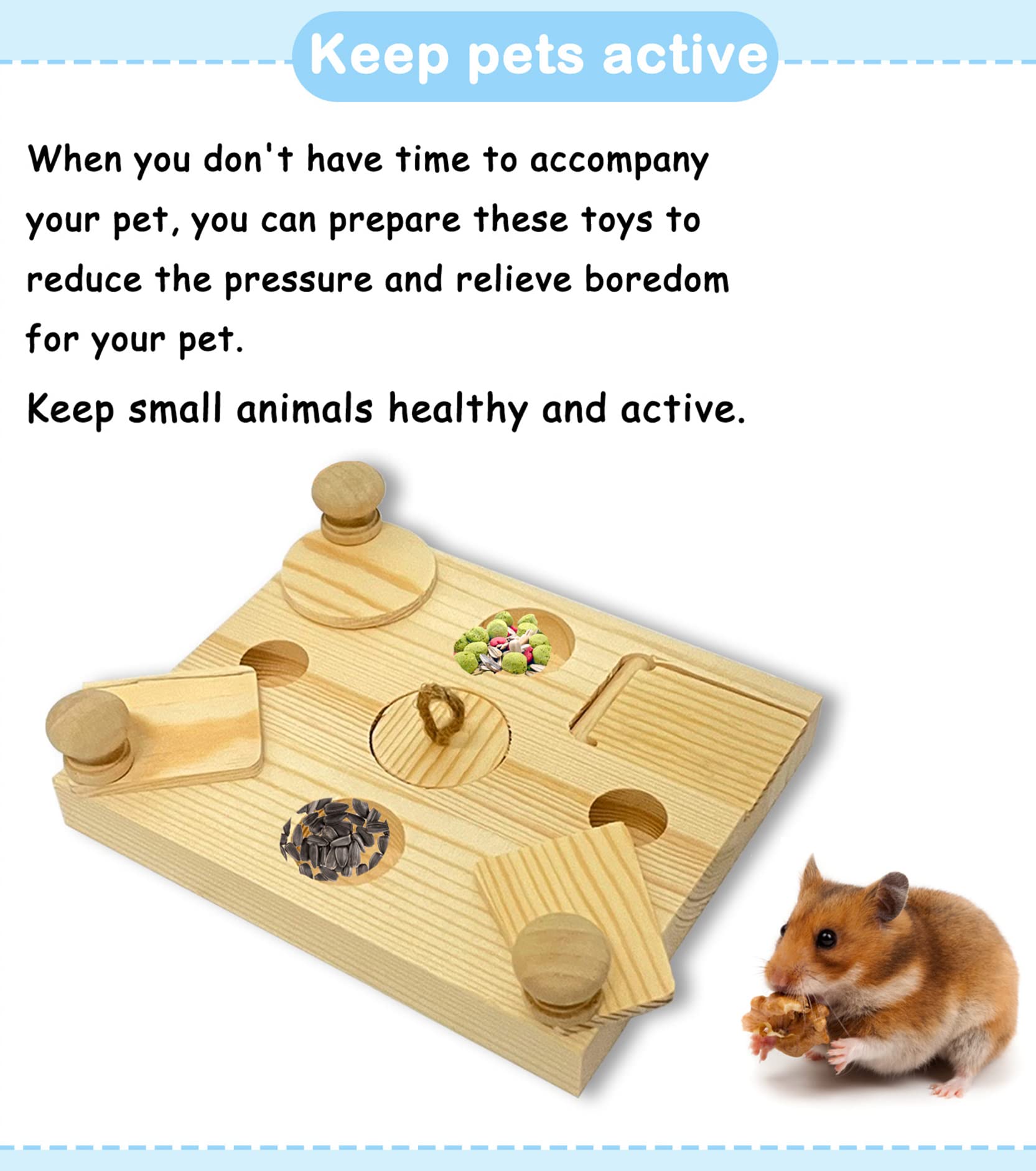 Wooden Hamster Foraging Toys - Interactive Small Animal Chew Toys for Guinea Pigs, Chinchillas, Rats, Rabbits, Hedgehogs & Gerbils - Hide Treats Puzzle Snuffle Game for Mental Stimulation & Enrichment - Perfect for Cage Play & Small Pet Entertainment