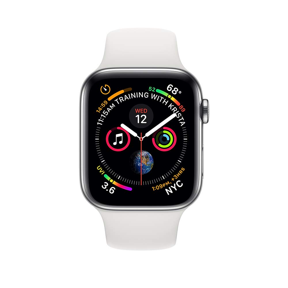 Refurbished Apple Watch Series 4 GPS + Cellular 40mm - Stainless Steel Case with White Sport Band | Smart Fitness Tracker, Heart Rate Monitor & Water Resistant for Running, Swimming & Daily Wear