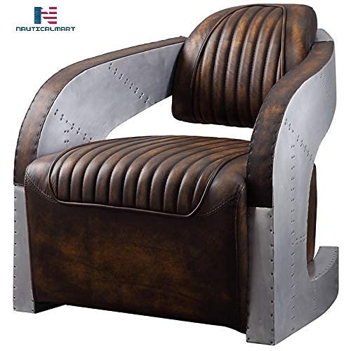 NauticalMart Brancaster Leather Chair - Vintage Mocha Top Grain Leather Living Room Furniture for Home Office, Lounge & Reading Nook