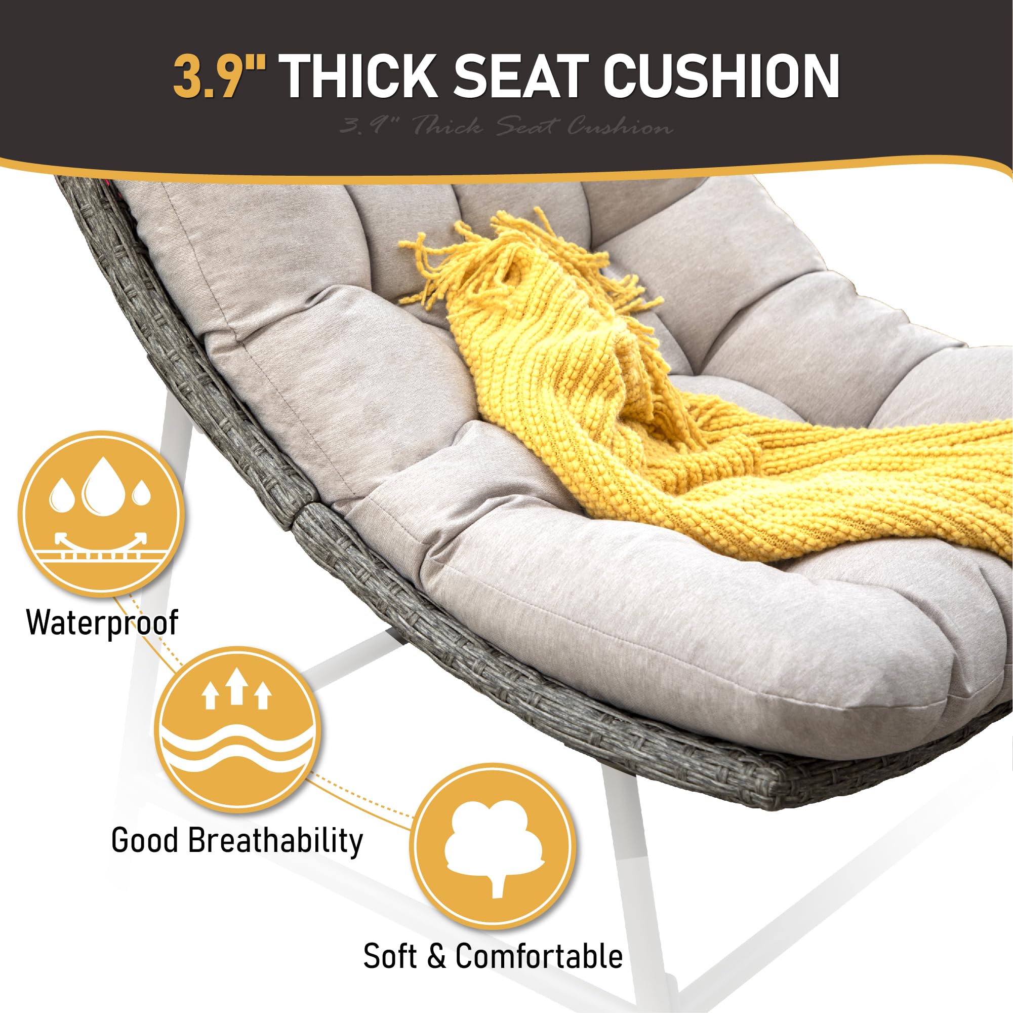 Sophia & William Outdoor Papasan Chairs Set of 2 - Rattan Club Scoop Lounge Chairs with 3.9