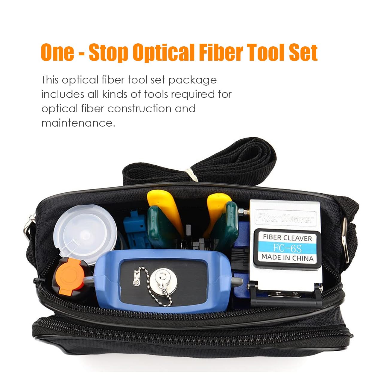 FTTH Fiber Optic Termination Tool Kit - Professional Fiber Optical Cable Cold Connection Kit with FC-6S Cleaver, 10mW Visual Fault Locator & Power Meter for CATV/FTTH Network Installation & Maintenance - Perfect for Telecom Engineers & Home Internet Setup