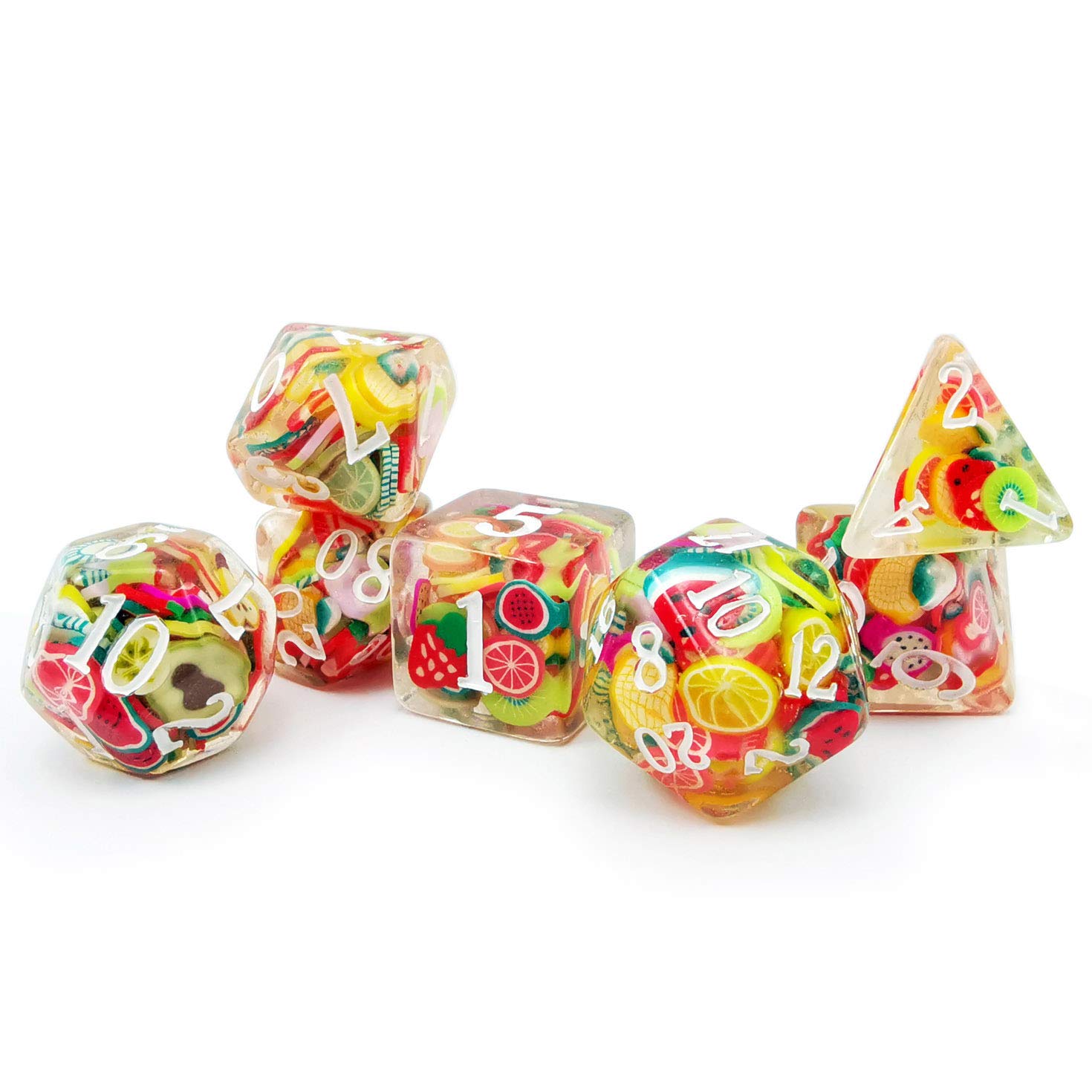 BESCON DICE 7-Piece Fruit Themed Polyhedral RPG Dice Set for Dungeons & Dragons, Pathfinder, and Tabletop Gaming - Perfect for D&D Players, Collectors, and Gift Giving