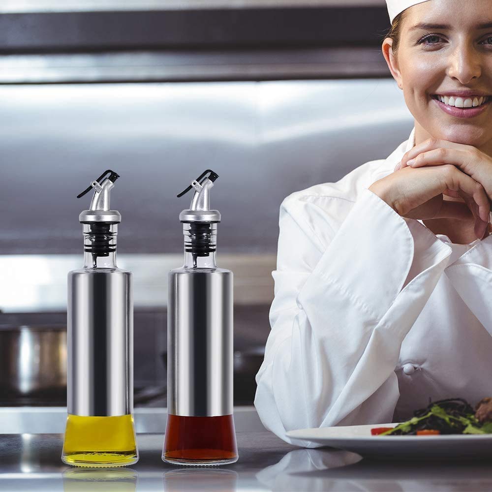 Premium 300ml Glass Oil Dispenser Bottle with Steel Cover - Leak-Proof Kitchen Oil Bottle for Cooking, Salad Dressing & Baking - Pack of 1 | Perfect for Home Kitchen, Restaurant & Food Prep