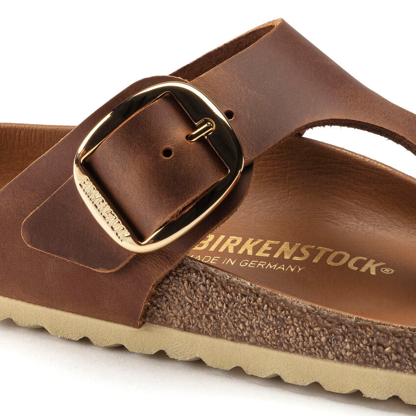 Birkenstock Gizeh Big Buckle Sandals - Cognac Oiled Nubuck Leather - Comfortable Women's Flip Flops for Summer, Beach & Casual Wear