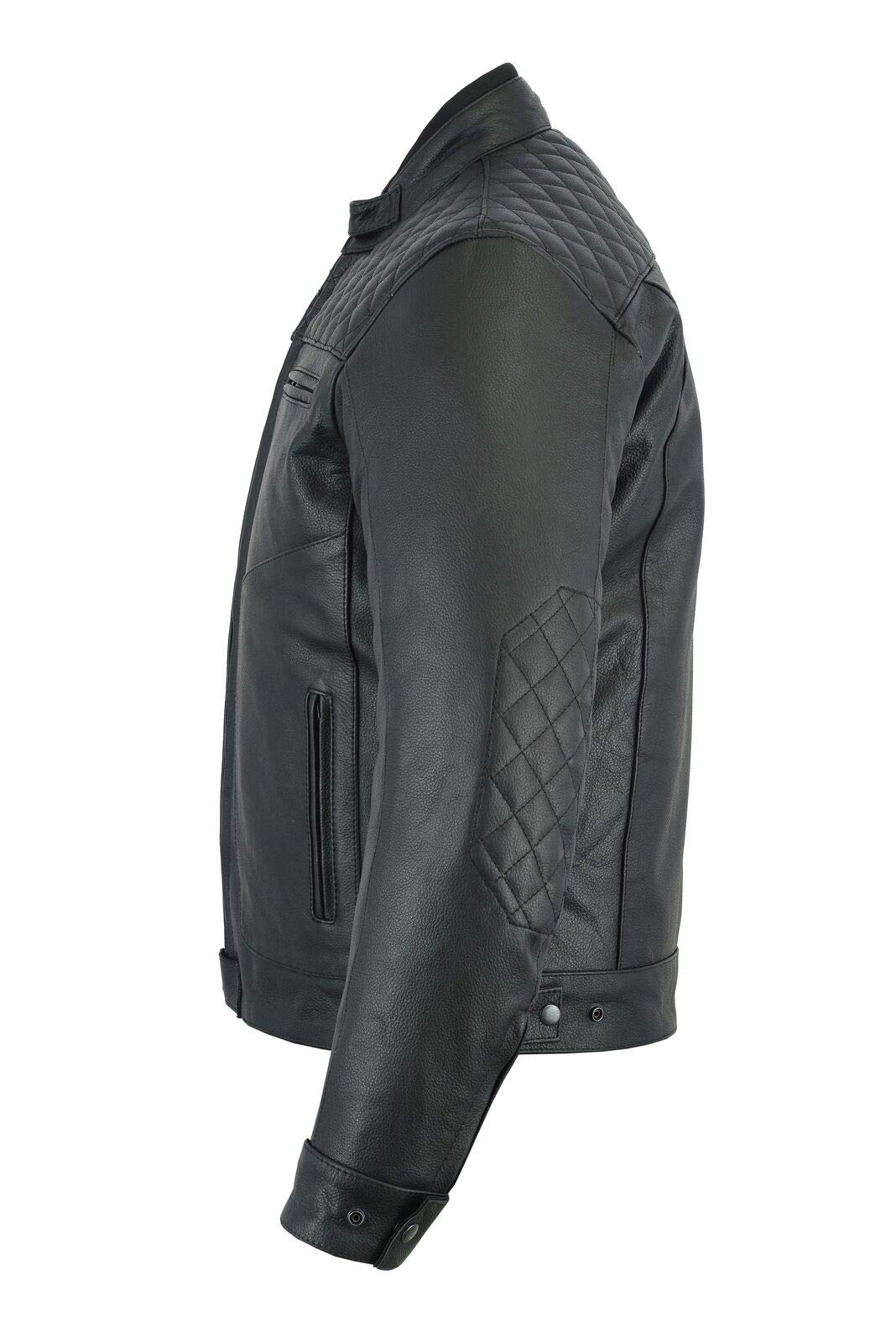 Men's Quilted Cafe Racer Motorcycle Jacket - Black Armored Padded Biker Leather Jacket with Cowhide | Perfect for Riding, Motorcycle Enthusiasts & Street Fashion