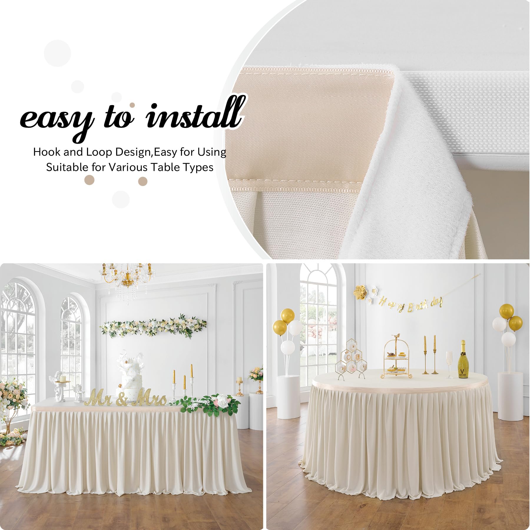 Leegleri 14ft Beige Pleated Table Skirt - Spandex Polyester Rectangle Table Cover for Weddings, Baby Showers & Birthday Parties | Perfect for Gender Reveals, Dessert Tables & Cake Displays