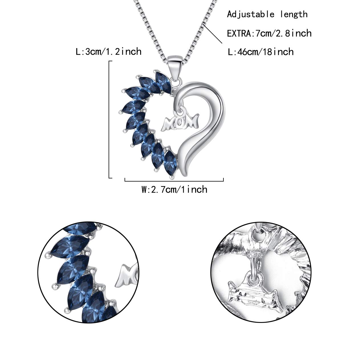 Flyonce Mother's Day Jewelry Gifts for Mom - Sterling Silver Heart Pendant Necklace with Birthstone | Thoughtful Present for Birthday, Anniversary & Special Occasions | Perfect for Everyday Wear & Romantic Date Nights