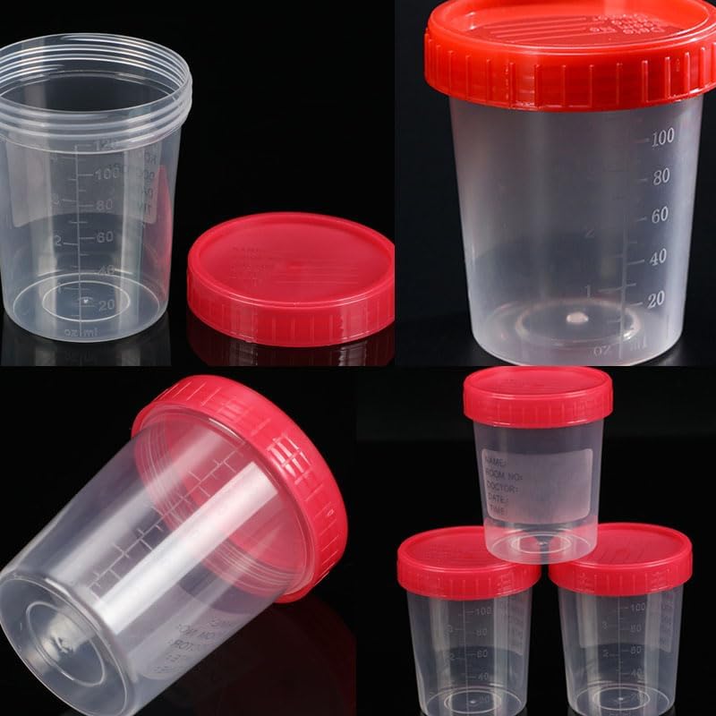 6 Pack 120ml Disposable Urine Specimen Cups with Screw-On Lids & Labels - Leak-Proof Sample Collection Containers for Pregnancy, Ovulation, PH Testing - Ideal for Home Tests, Medical Clinics, and Laboratories