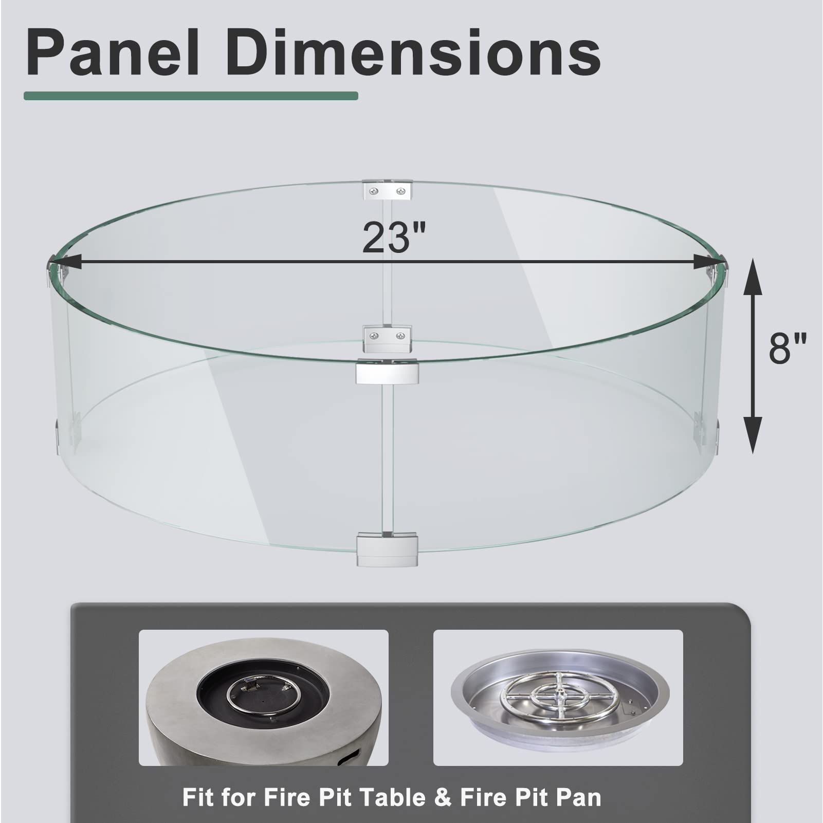 GASPRO 23x8 Inch Tempered Glass Wind Guard for Round Fire Pit Table - Thick Tall Fireplace Windshield Panel with Durable Aluminum Corner Brackets & Feet - Easy Assembly for Outdoor Patio, Backyard, Camping & Deck Use