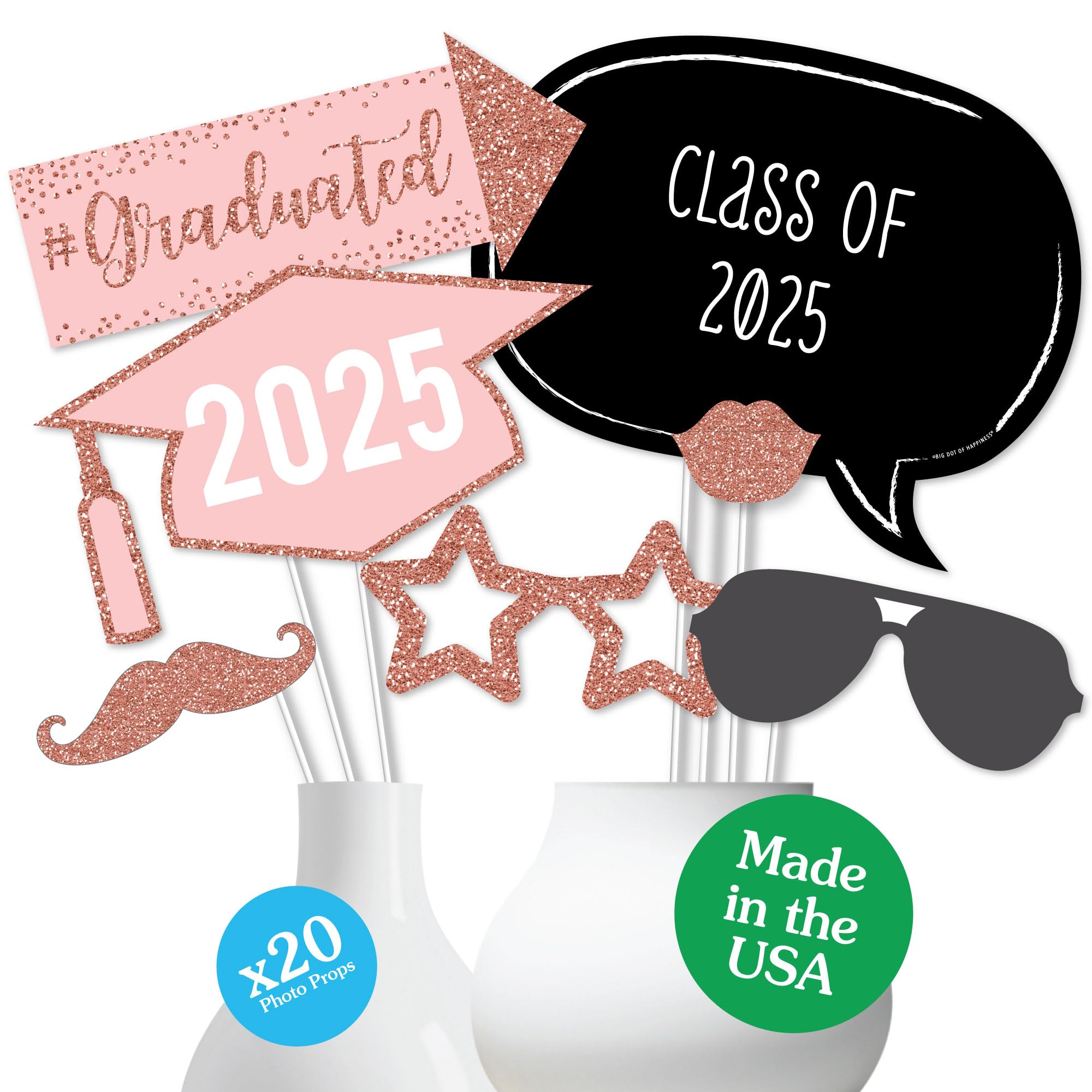 Rose Gold 2025 Graduation Photo Booth Props Kit - 20-Piece Set for Class of 2025 Party Decorations & Graduation Supplies | Perfect for Grad Parties, Photo Backdrops & Commencement Celebrations