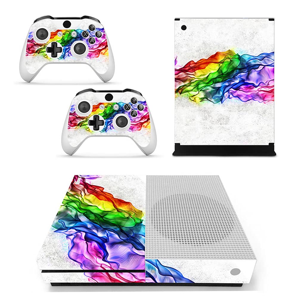 Xbox One Slim Console & Controller Vinyl Skin - Rainbow Watercolors Decorative Protective Sticker | Perfect for Gaming Setups & Personalized Protection