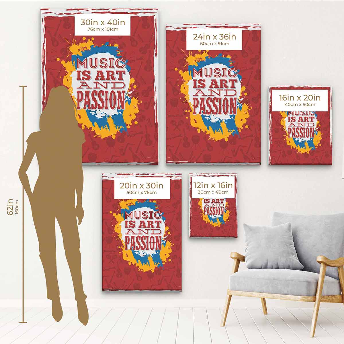 Red Music Is Art and Passion Wall Art Canvas Print 7213 - Perfect for Living Room, Bedroom & Office Decor