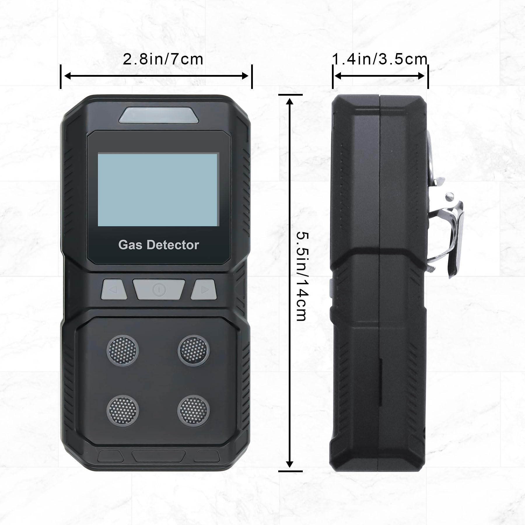 Portable 4-in-1 Gas Detector with Rechargeable Battery - H2S/O2/CO/EX Gas Leak Detector with Voice, Light & Vibration Alarms - Air Quality Monitor for Home, Industrial & Outdoor Safety Use