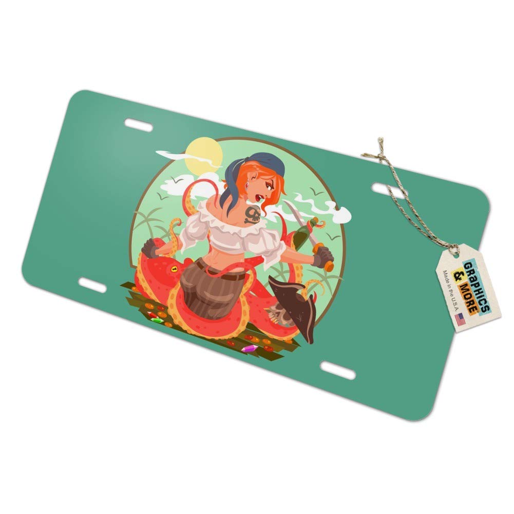 GRAPHICS & MORE Octopus and Pirate Booty Novelty Metal Vanity License Plate - Perfect for Car Decoration, Motorcycle Accessories & Room Decor