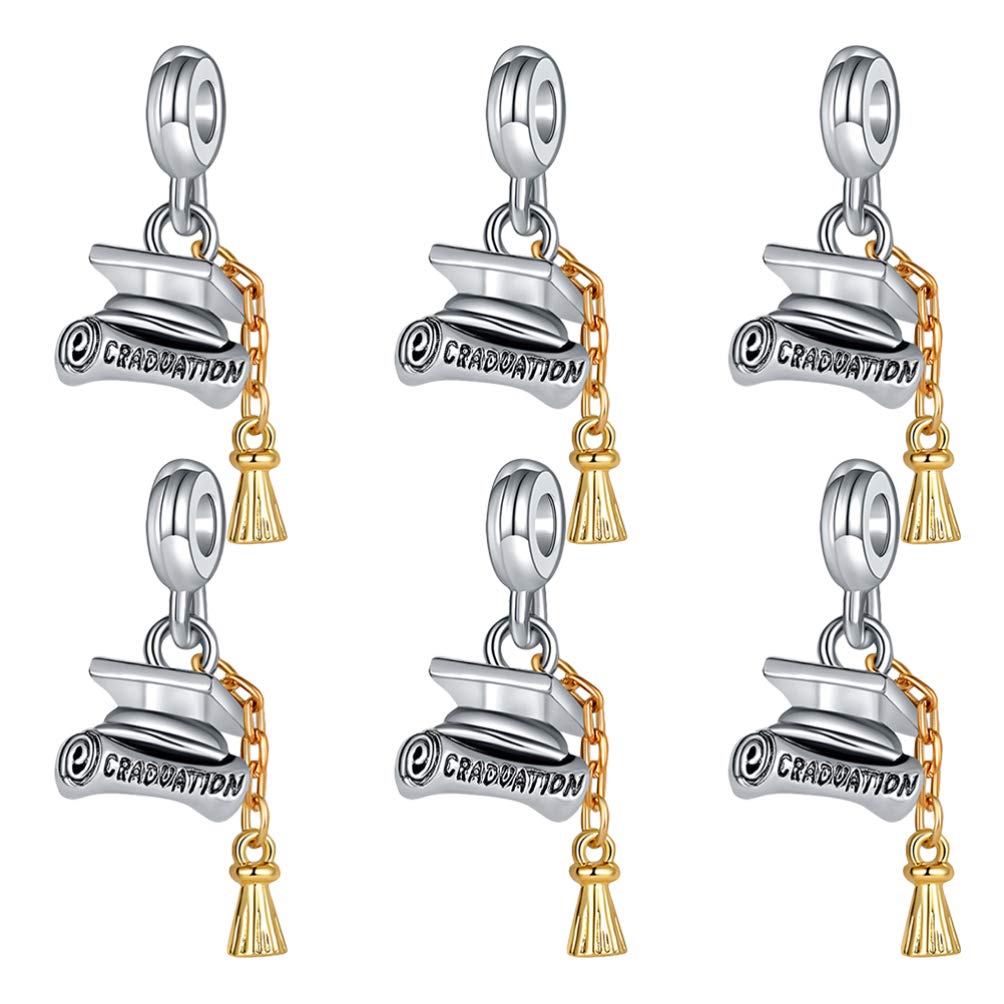 ABOOFAN 6Pcs Graduation Charms Pendant Set - Cap with Scroll Beads & Diploma Pendants for 2022 Grad Jewelry, Bracelet & Necklace Accessories - Perfect for Graduation Gifts, Party Favors and School Celebrations