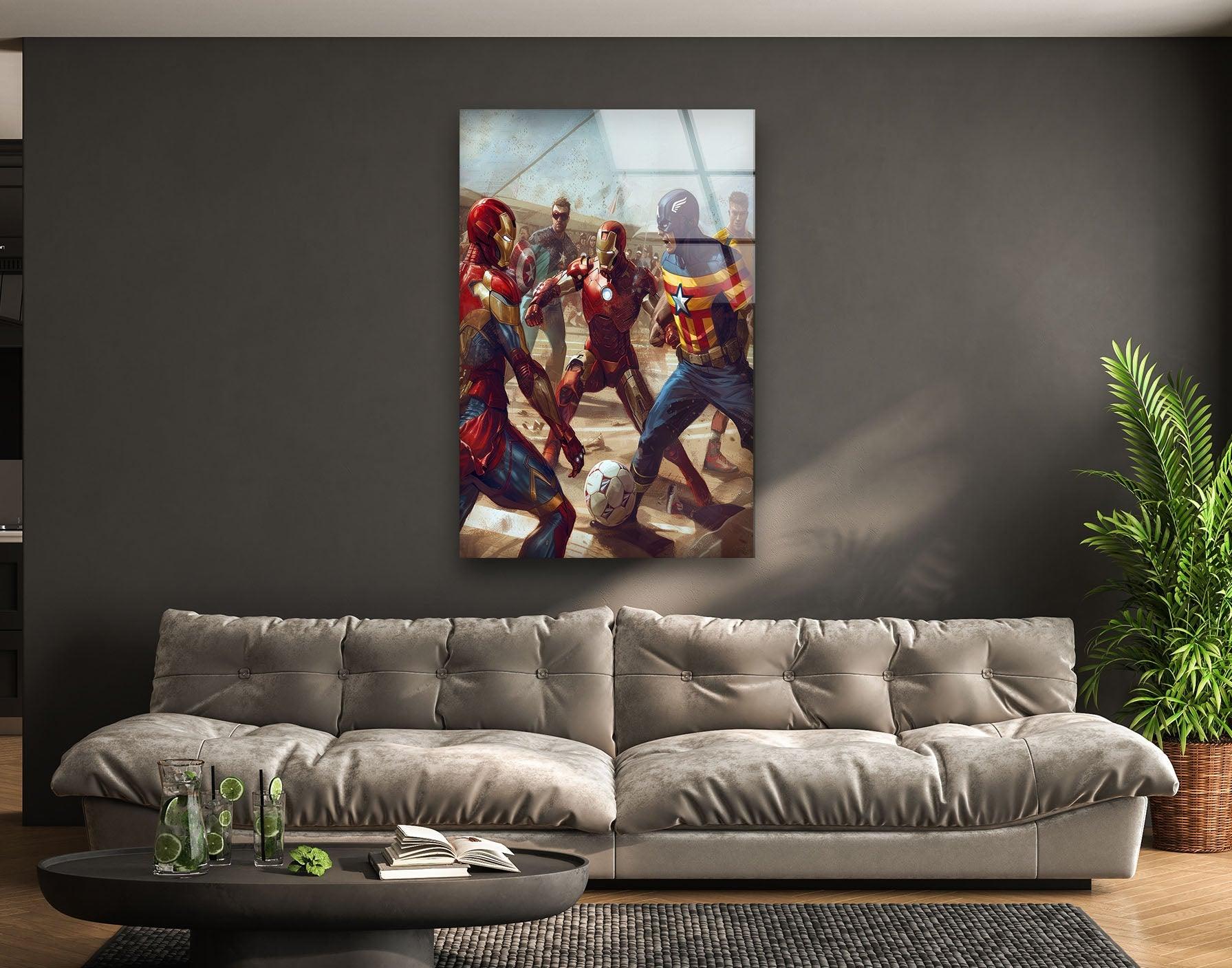 Avengers Soccer Glass Wall Art - Marvel Superheroes Decor for Kids Room, Game Room & Office - Perfect Gift for Fans & Collectors