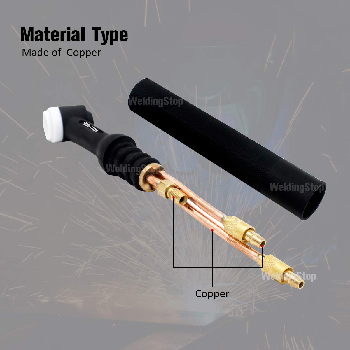 PLAXCON WP-20F Flexible Water-Cooled TIG Welding Torch Head - 250A TIG Torch Body Replacement Part for Metal Fabrication & DIY Welding Projects