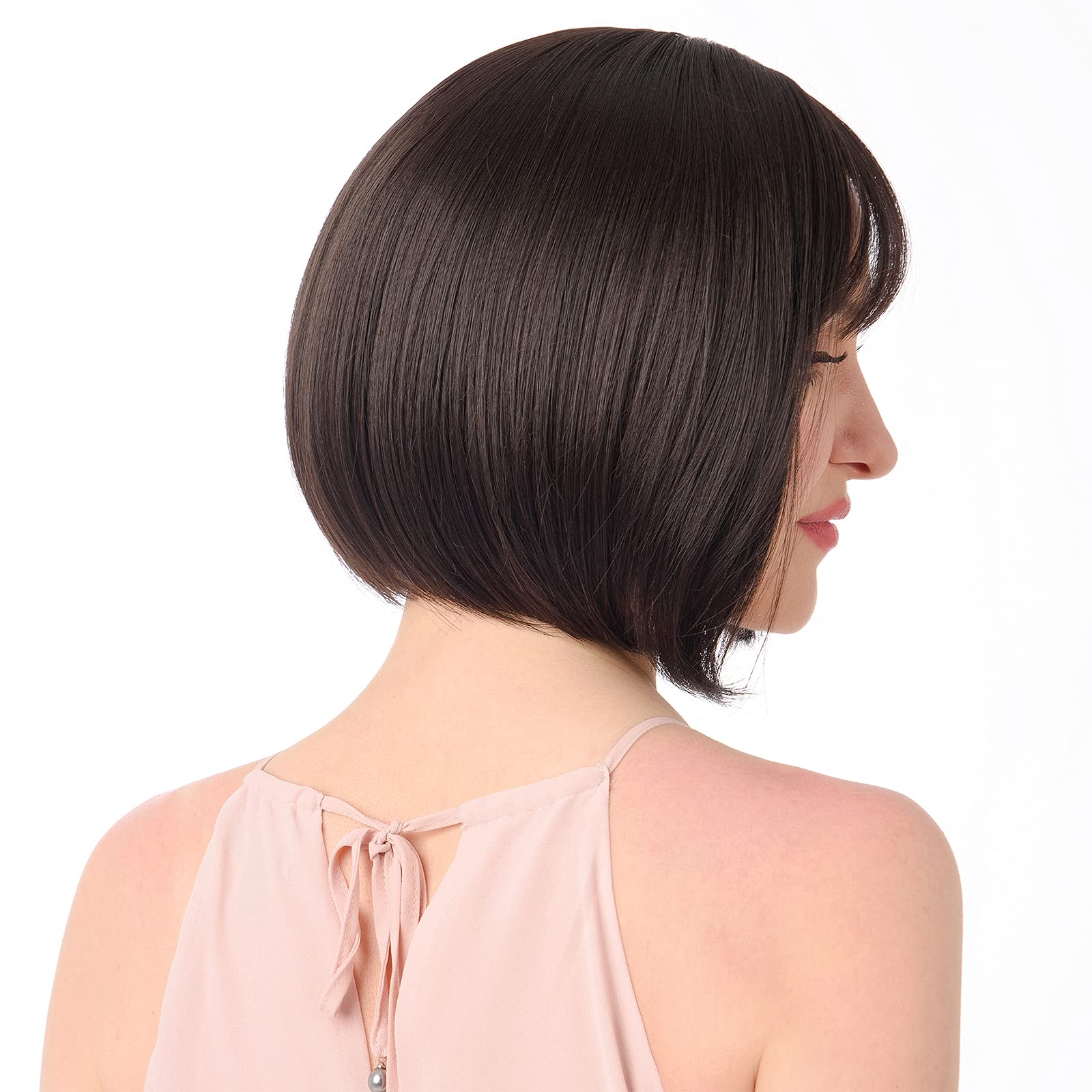 Short Bob Wig with Bangs - Straight Synthetic Hair Replacement for Women (Chocolate Brown) - Perfect for Cosplay, Daily Wear & Costume Parties