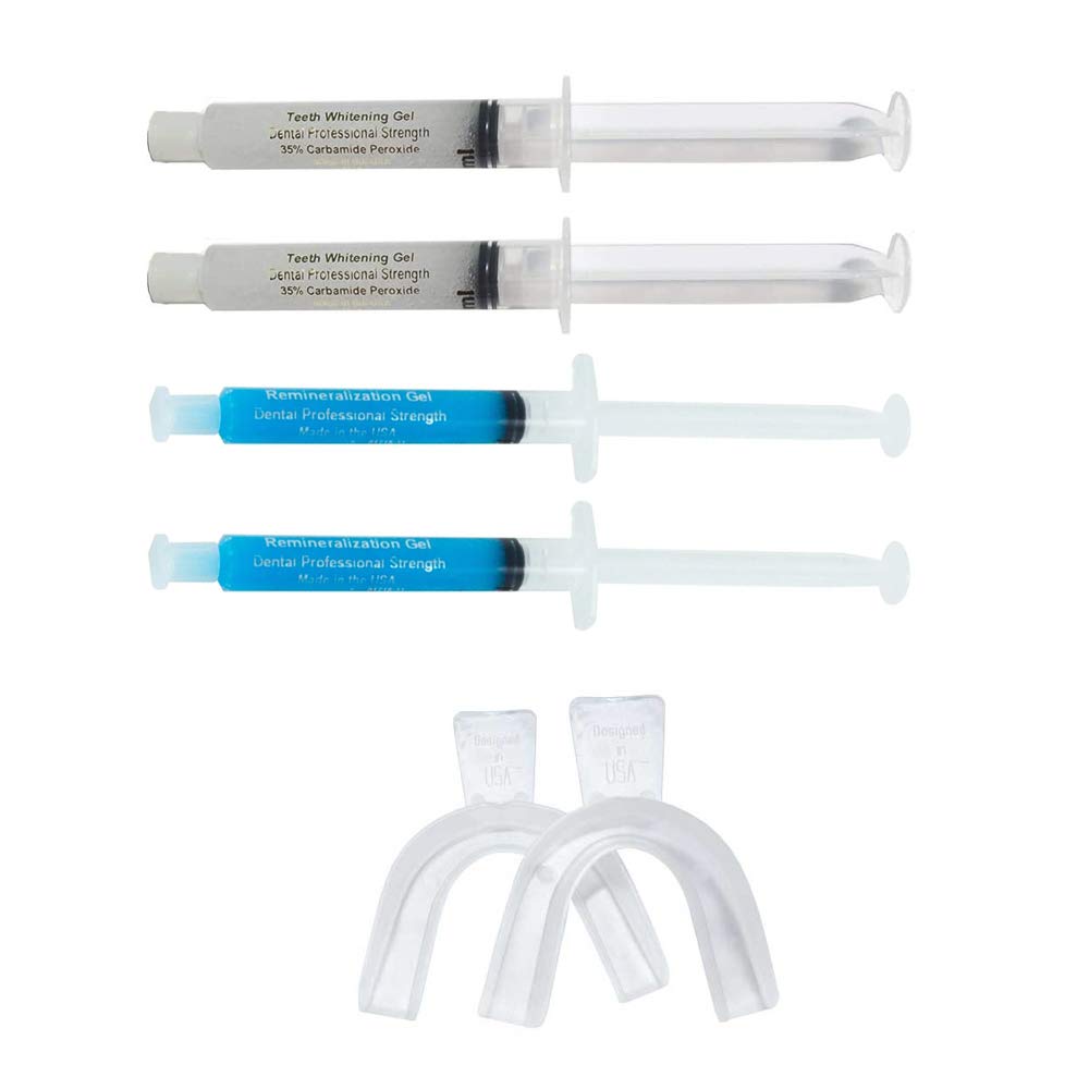 Professional Teeth Whitening Kit with 3ml 35% Carbamide Peroxide Gel & 3ml Remineralization Gel - Includes 2 Syringe Dispensers & Custom Mouth Trays for Brighter Smile at Home | Perfect for Weddings, Job Interviews & Special Occasions