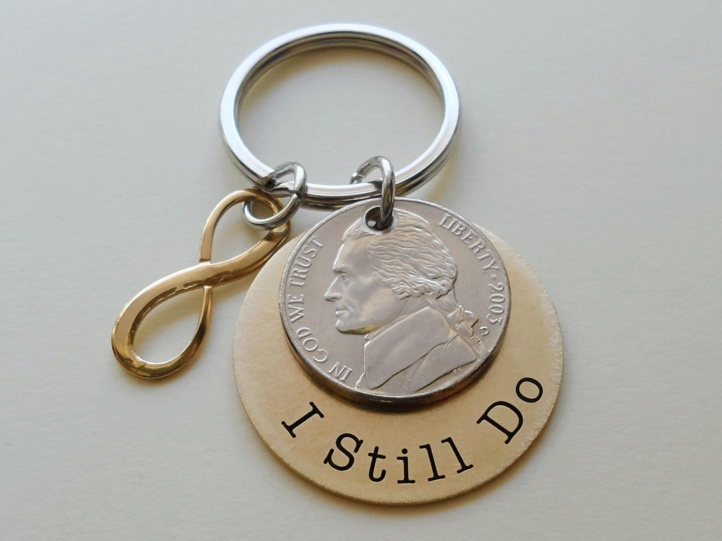 Personalized Engraved Brass Disc Keychain with Nickel Plating - Custom Anniversary Gift for 21 Years - Perfect for Couples, Groomsmen & Corporate Events