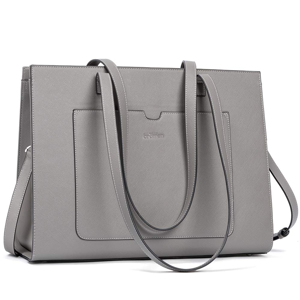 BROMEN Vintage Leather Laptop Tote Bag for Women - 15.6 Inch Professional Work Briefcase & Shoulder Handbag - Perfect for Office, Business Meetings, and Daily Commute