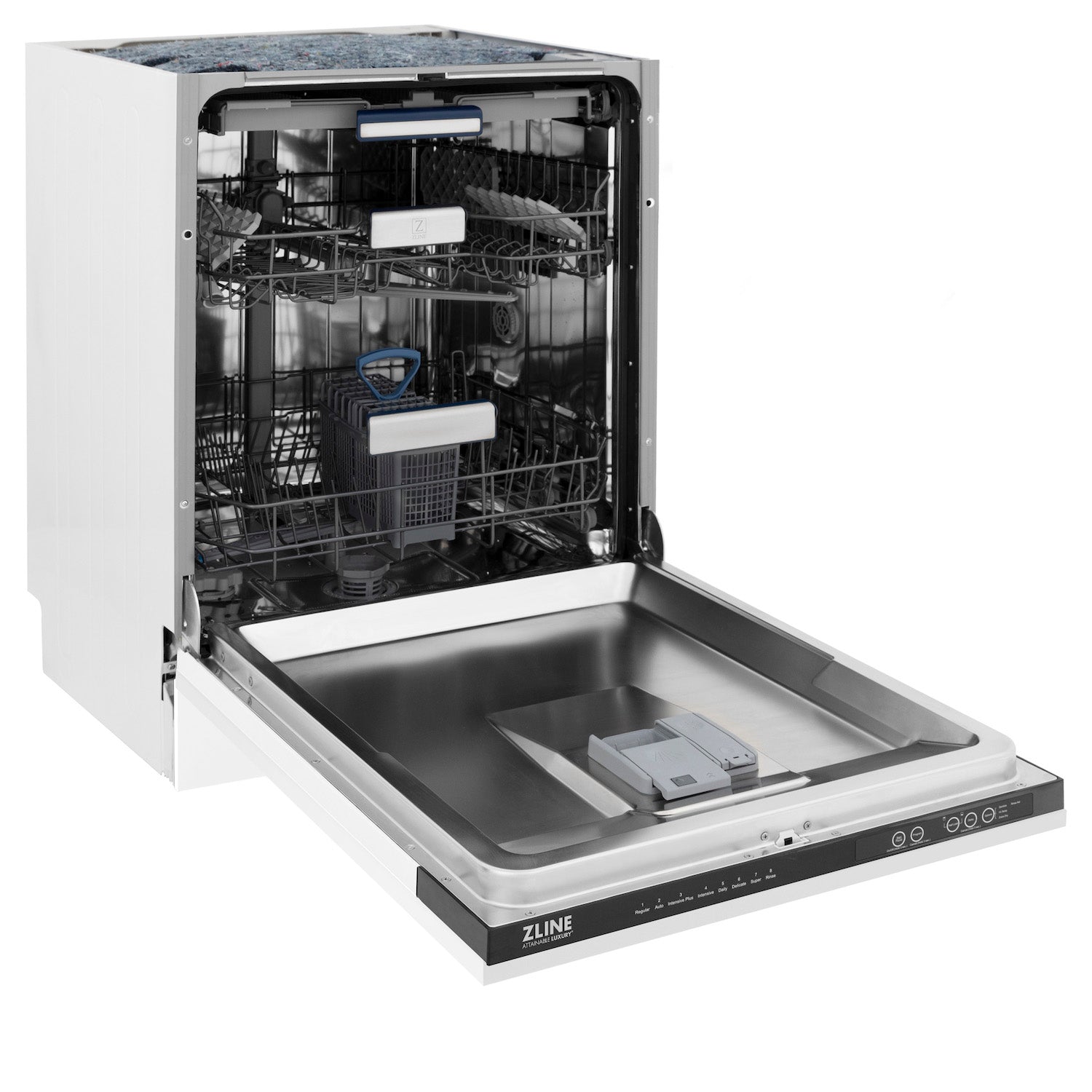 ZLINE Autograph Edition 24-inch 3rd Rack Top Control Tall Tub Dishwasher in White Matte with Polished Gold Handle - Ultra Quiet 51dBa (DWVZ WM 24 G) - Perfect for Modern Kitchens, Small Spaces & Open-Concept Homes