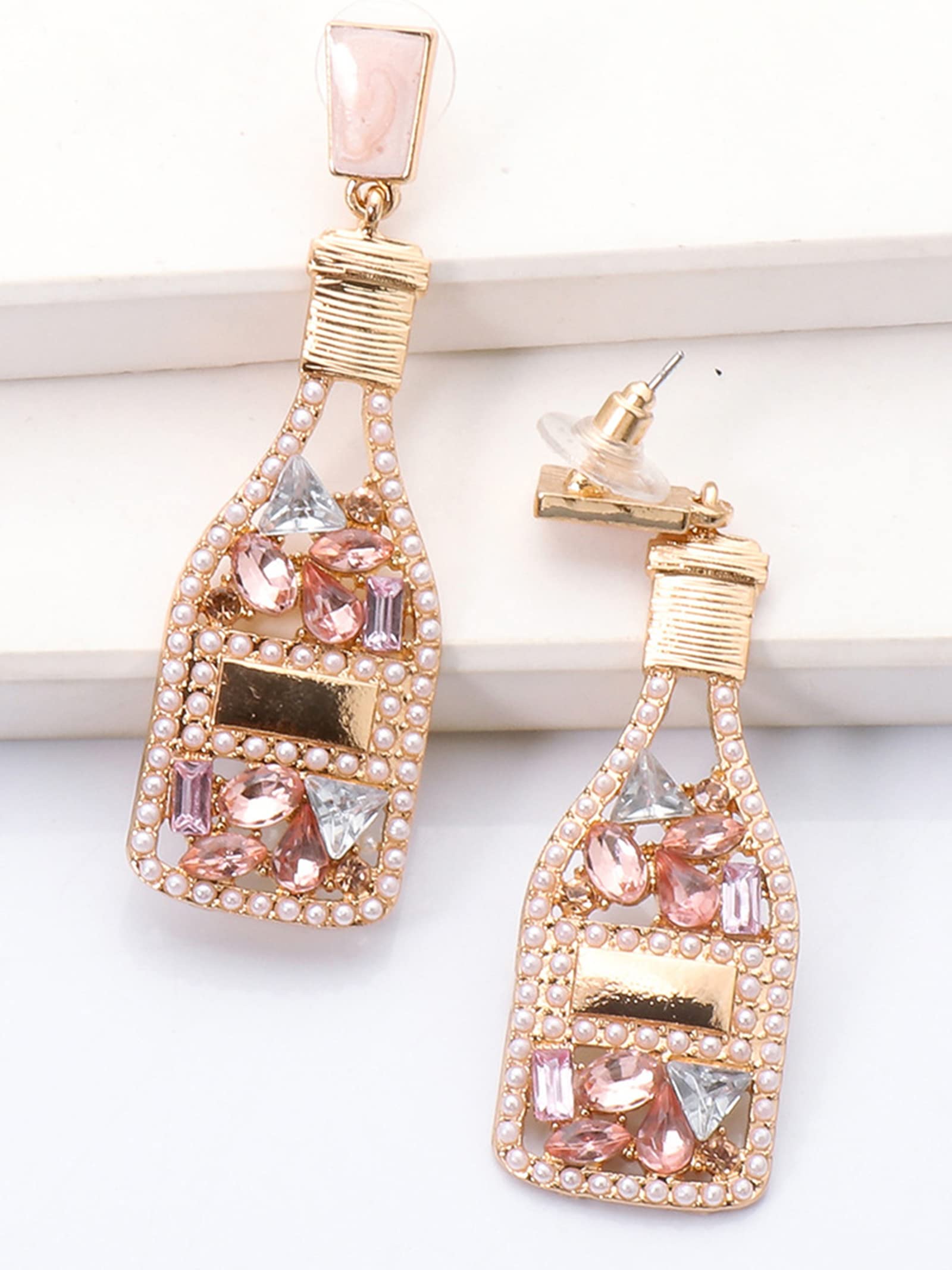 Sparkling Champagne Bottle Earrings for Women - Elegant Crystal Cocktail Dangle Earrings | Perfect for Parties, Celebrations & Gift Giving | Margarita Tequila Wine Glass Jewelry Accessories