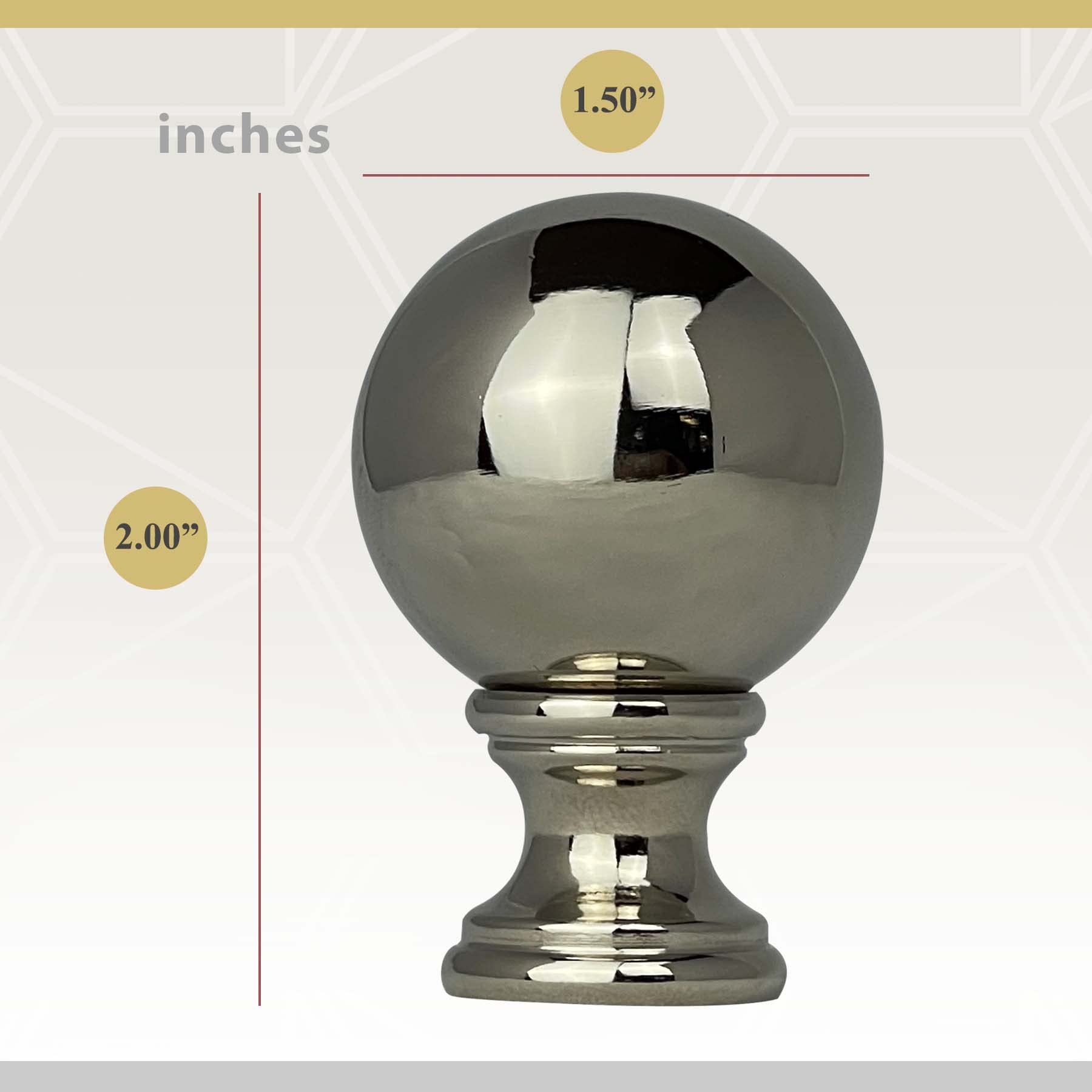 Royal Designs Small Ball Lamp Finial for Lamp Shade - 1.5 Inch Polished Silver (Set of 2) - Perfect for Bedroom, Living Room & Home Decor Lighting Accessories