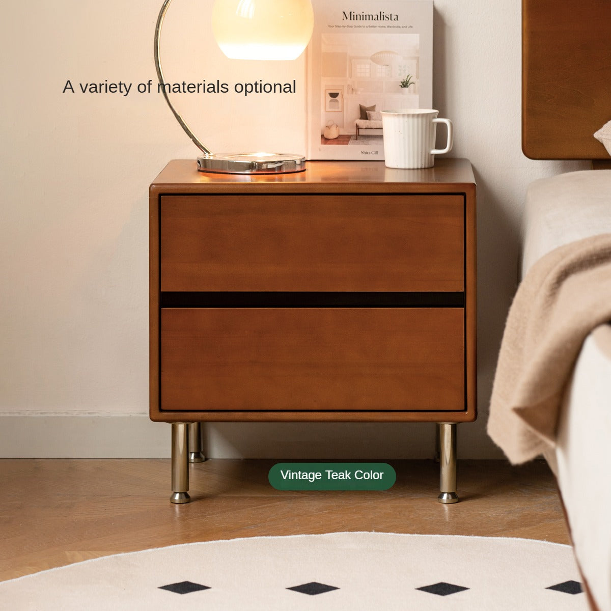 Solid Oak Wood Nightstand - Sturdy Bedside Table with Drawer for Bedroom, Living Room & Office - Perfect for Storage & Decor