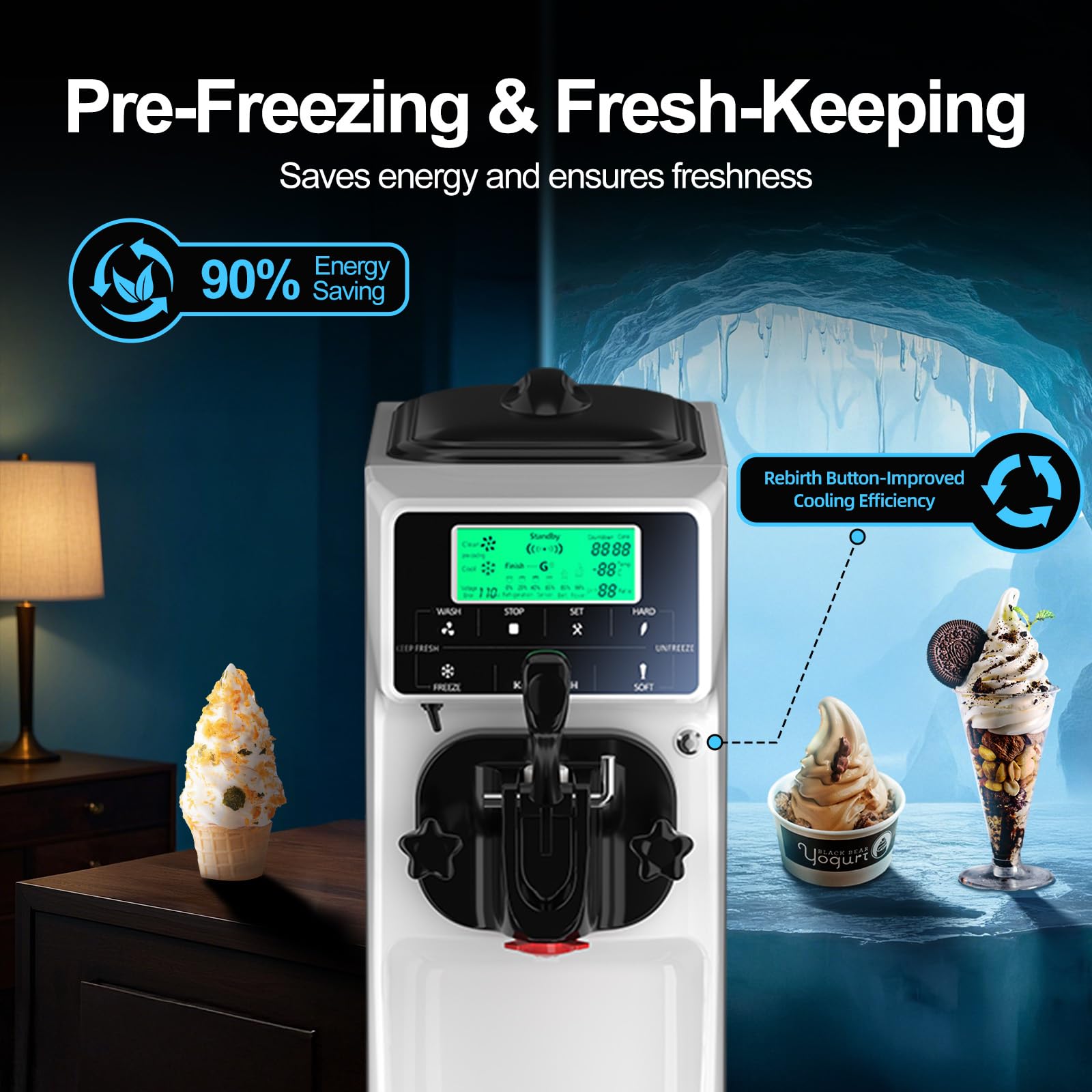 5 Inch Screen Soft Serve Ice Cream Maker Machine for Home - 4.2 Gals/H Single Flavor with Pre-Cooling & 1.6 Gals Tank - Perfect for Birthday Parties, Ice Cream Shops & Summer Treats