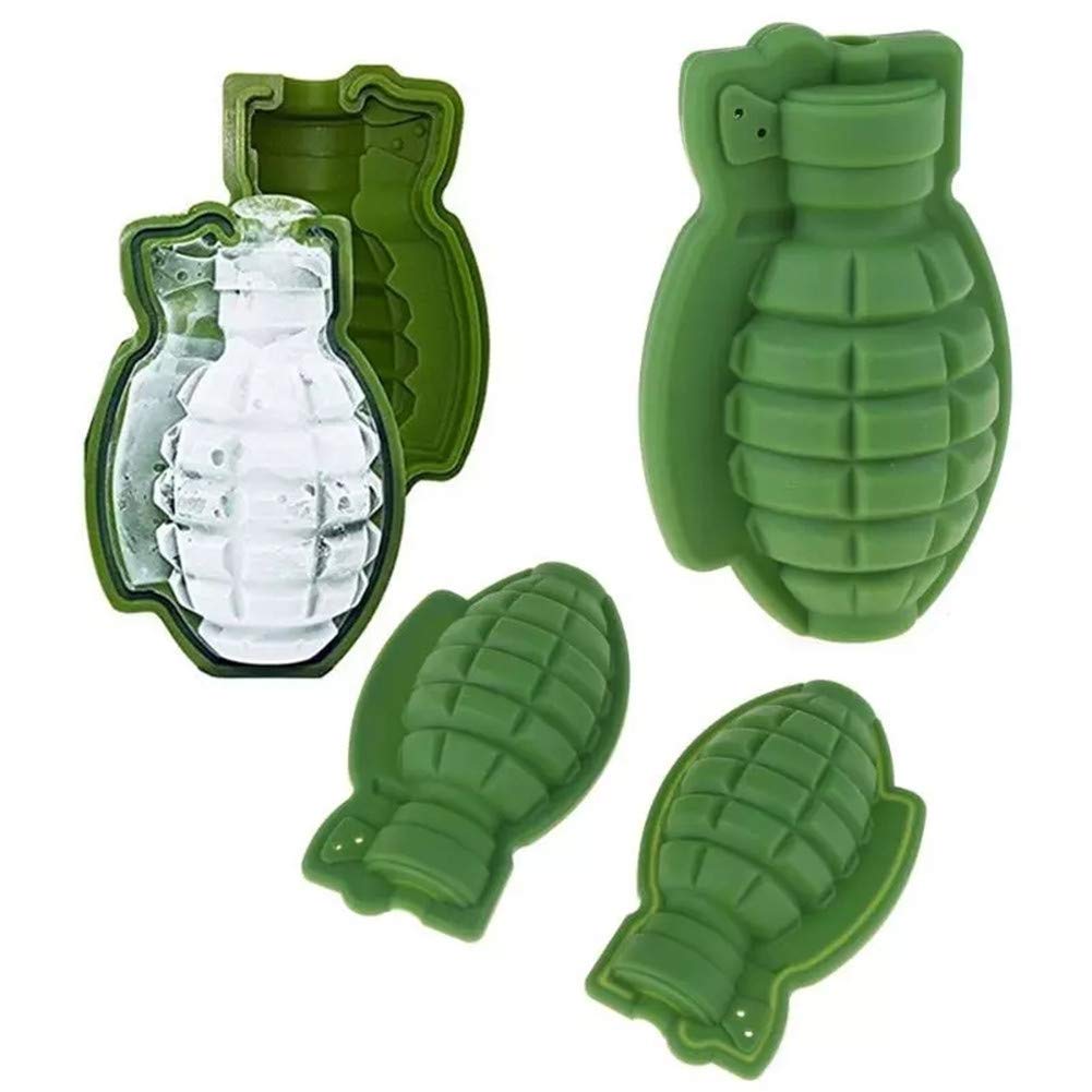 3D Grenade Shape Ice Cube Mold - Silicone Ice Tray for Whiskey, Wine, Cocktails & Party Drinks - Reusable Ice Cream Maker & Bar Accessories (3-Piece Set) - Perfect for Home Bars, Cocktail Parties & Summer Beverages