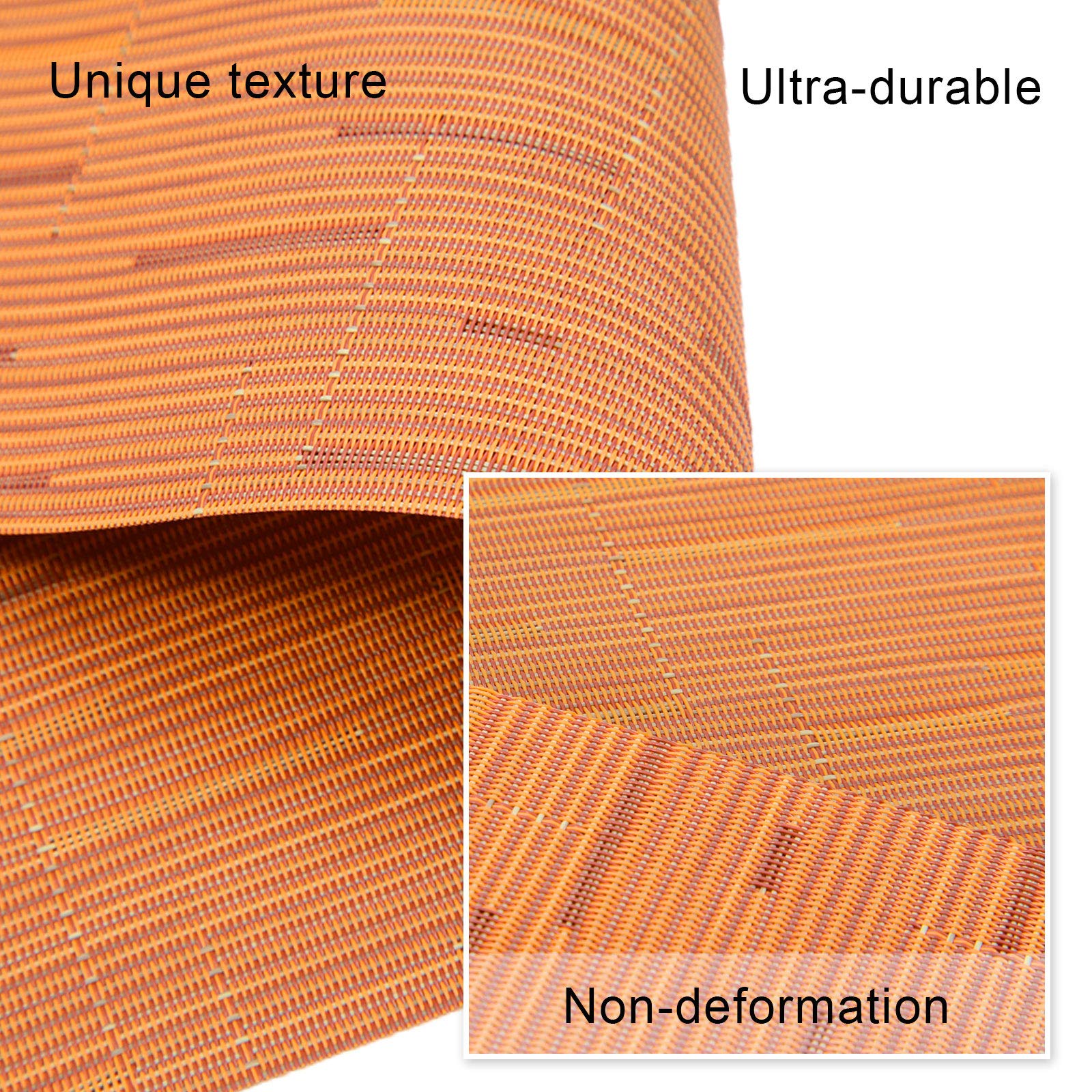 U'Artlines Heat-Resistant PVC Placemats Set of 6 - Stain Proof, Non-Slip, Washable Vinyl Table Mats for Dining, Kitchen & Outdoor Use (Orange)