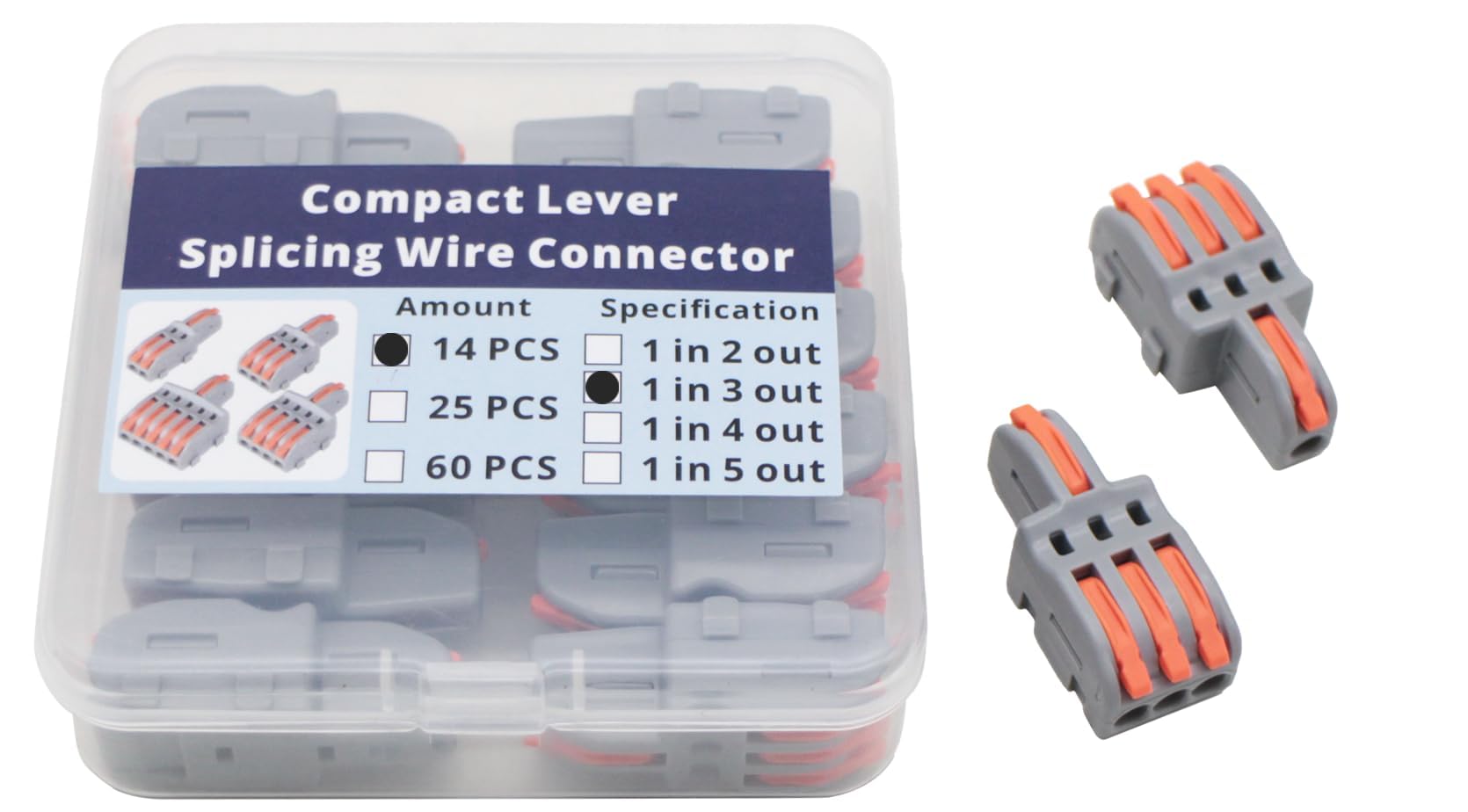 1 in 3 Out Compact Lever Splicing Wire Connectors - 14 Pcs Electrical Wire Connectors with 4 Ports for Home & Automotive Wiring | DIY Electrical Projects, Lighting Installations, Circuit Extensions