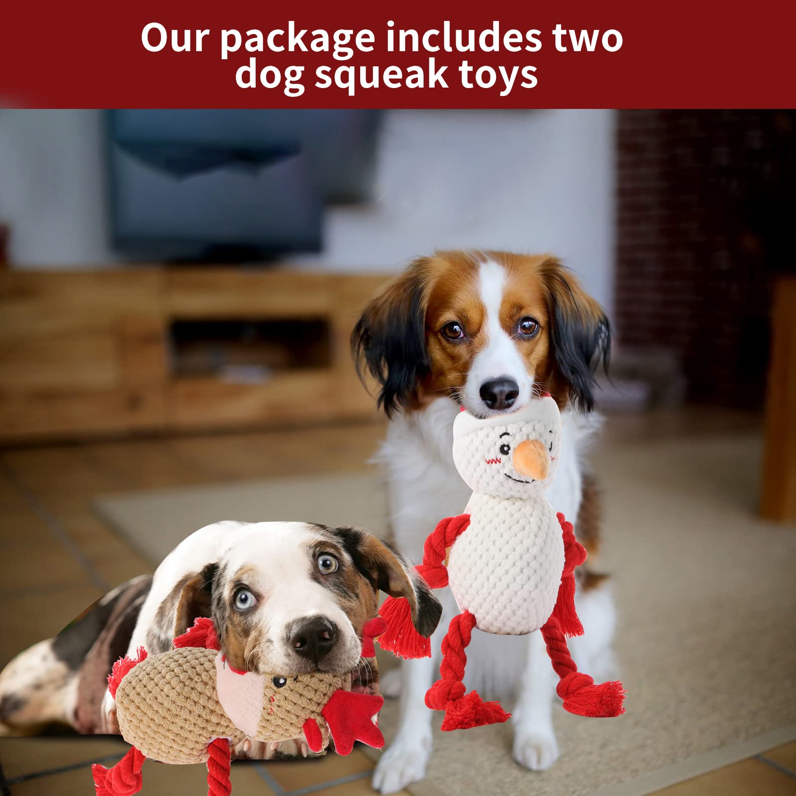 2 Pack Christmas Squeaky Plush Dog Toys for Small Medium Large Dogs - Durable Chew Proof Puppy Toys with Cute Snowman & Elk Design - Perfect for Holiday Playtime, Training Rewards & Interactive Fun