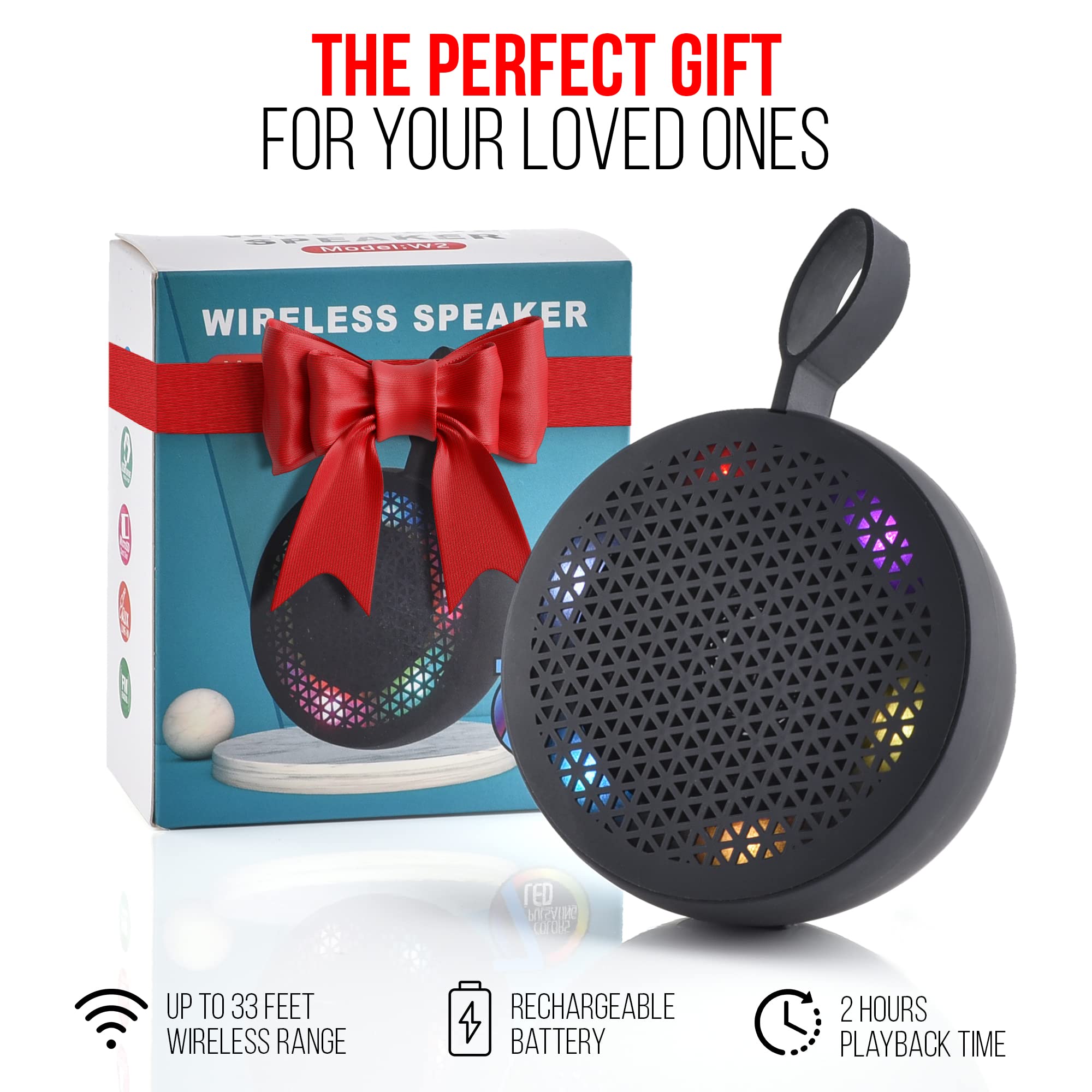 RISEBASS Waterproof Bluetooth Shower Speaker with LED Light - Portable Wireless Speaker with Hands-Free Calling, TWS Stereo Sound - Perfect for Bathroom, Kitchen, Outdoor Activities, Beach, Kayaking & Gifts (Black)