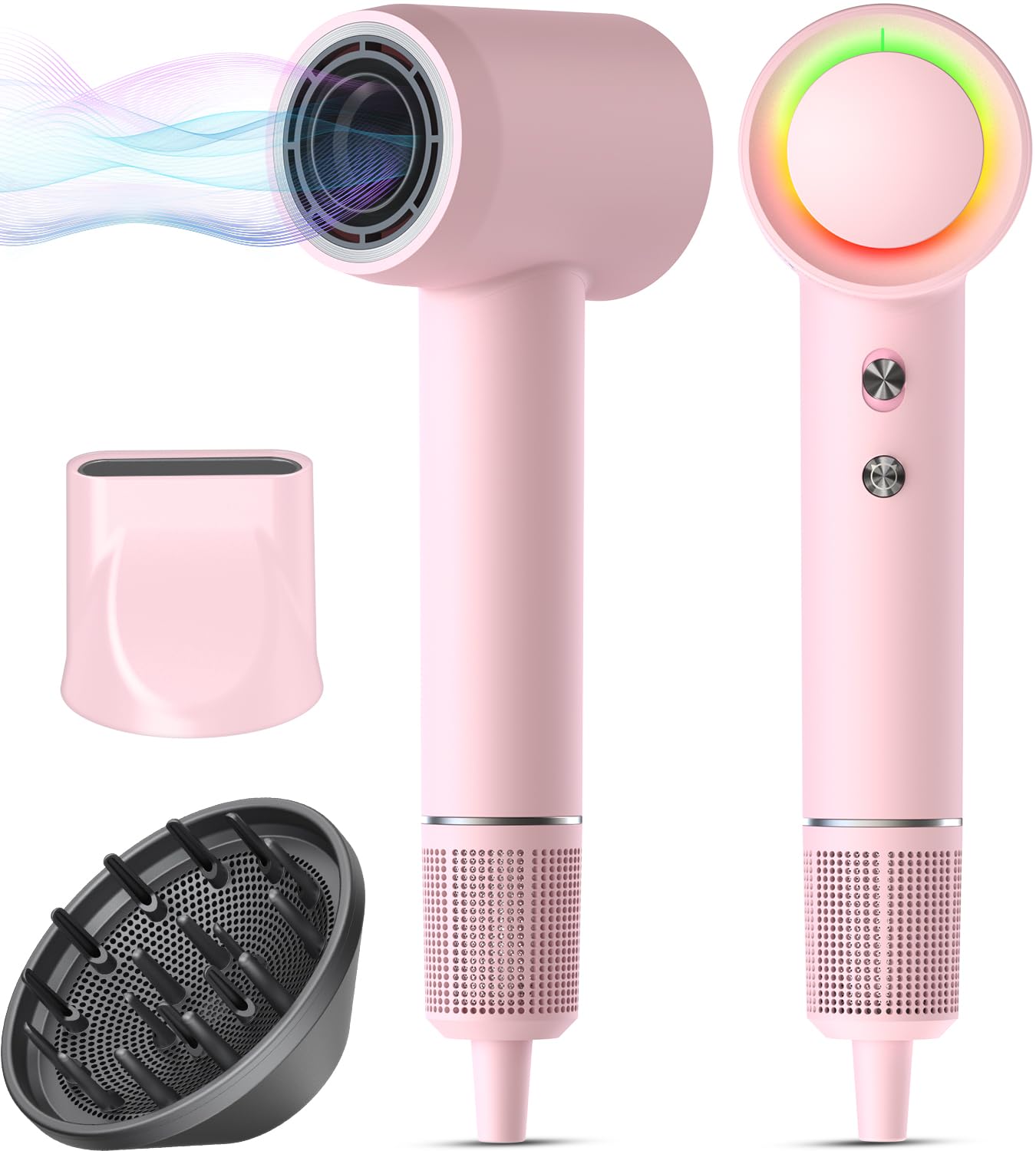 Professional 160,000 RPM High-Speed Hair Dryer with 500 Million Negative Ions - Fast Drying, Low Noise & Thermo Control - Includes Magnetic Diffuser & Nozzle - Perfect for Home, Salon & Travel Use (Pink)