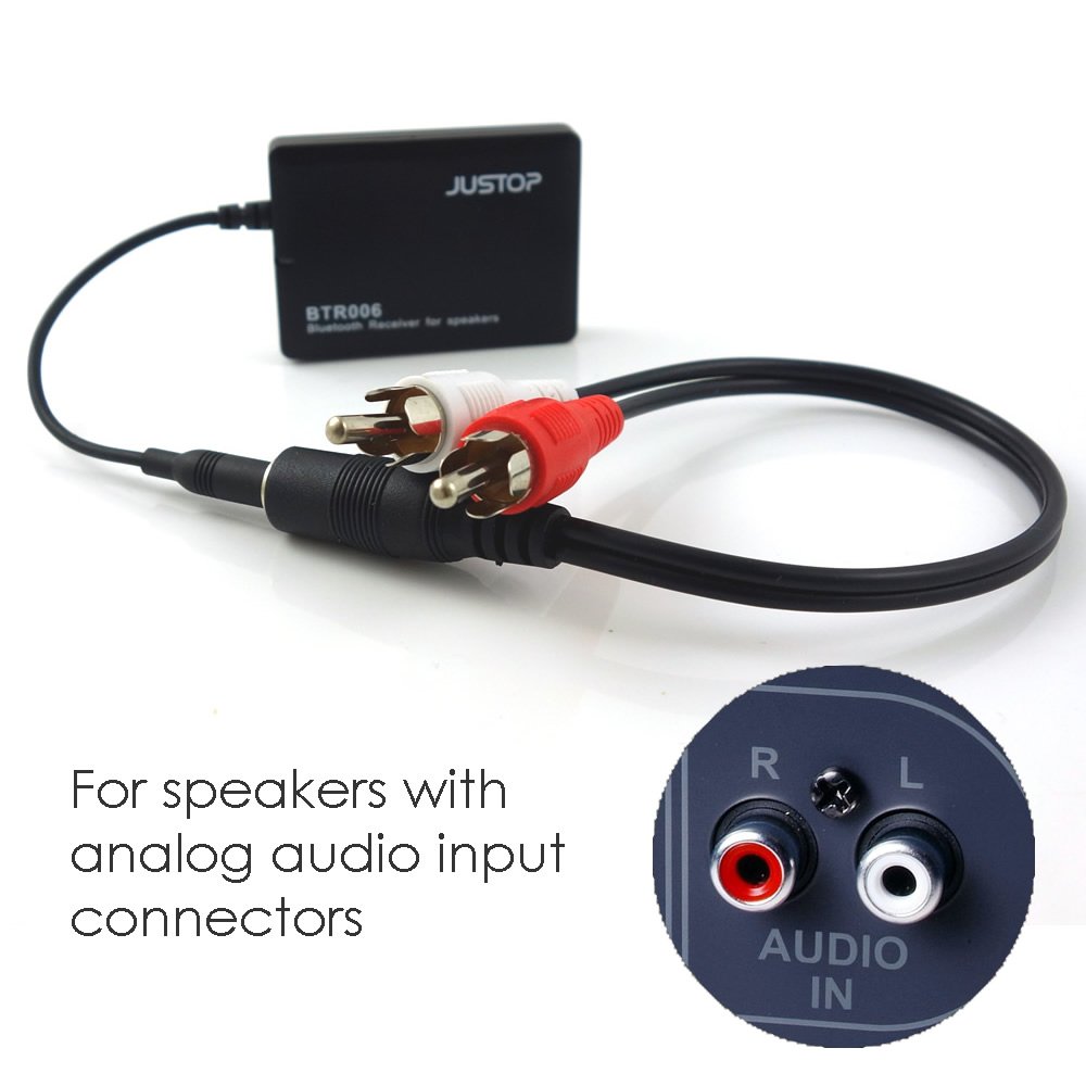 JUSTOP BTR006 Wireless Bluetooth Audio Receiver - 3.5mm Jack, Universal Speaker Adapter, Built-in Rechargeable Battery, Audio Cable & 3.5mm Adapter for Home Stereo, Car Audio, and Portable Speakers