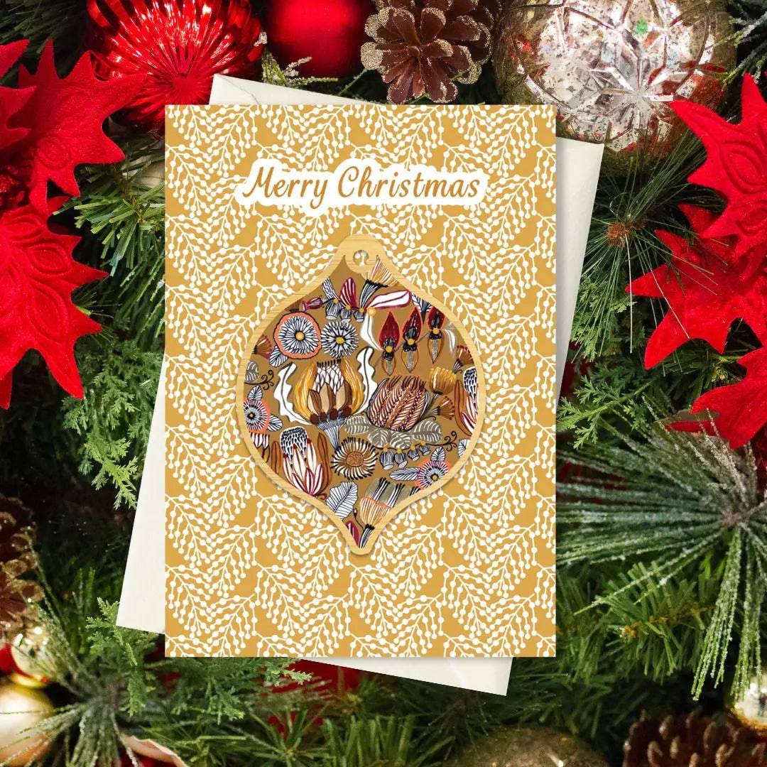 Australian Native Flowers Christmas Card & Bauble - Handmade Holiday Greeting Card with Floral Design - Perfect for Xmas Gifts, Home Decor & Festive Celebrations