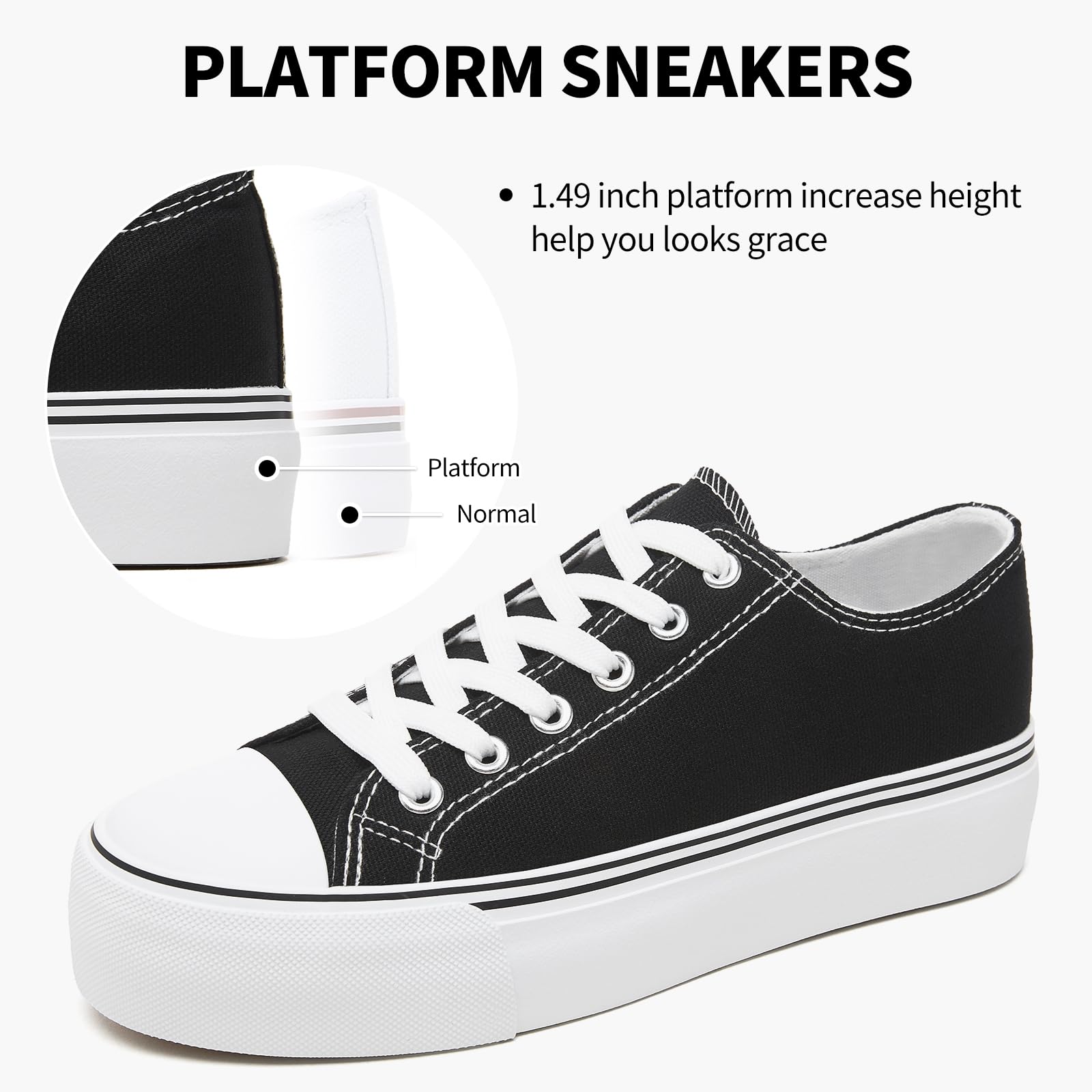 SERNIAL Women's White Platform Sneakers - Low Top Canvas Shoes for Women | Casual Walking, Street Fashion & Everyday Wear