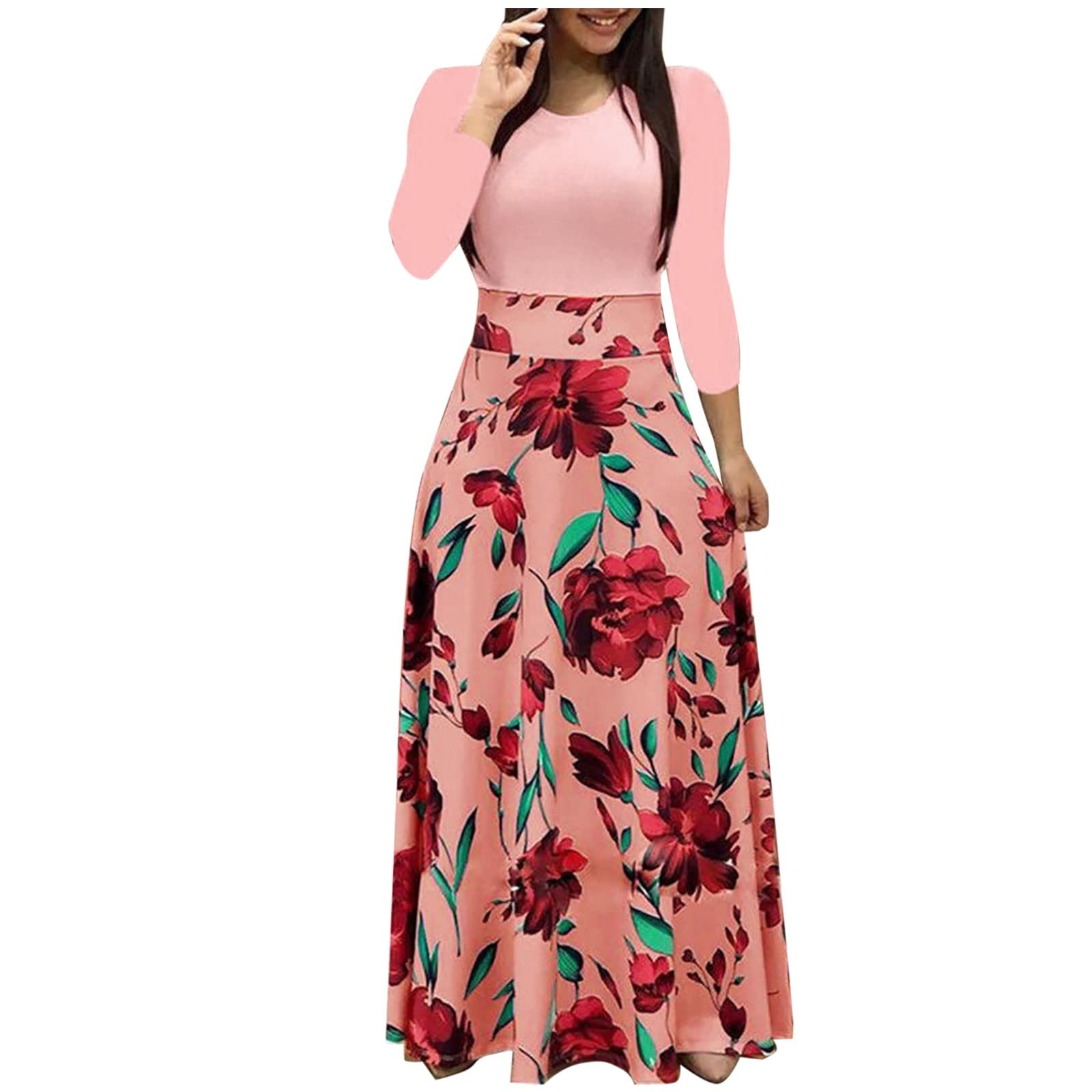 Elegant Low Cut Cocktail Dresses for Women - Floral Print Long Sleeve Maxi Dress in Black | Perfect for Evening Parties, Date Nights & Special Occasions