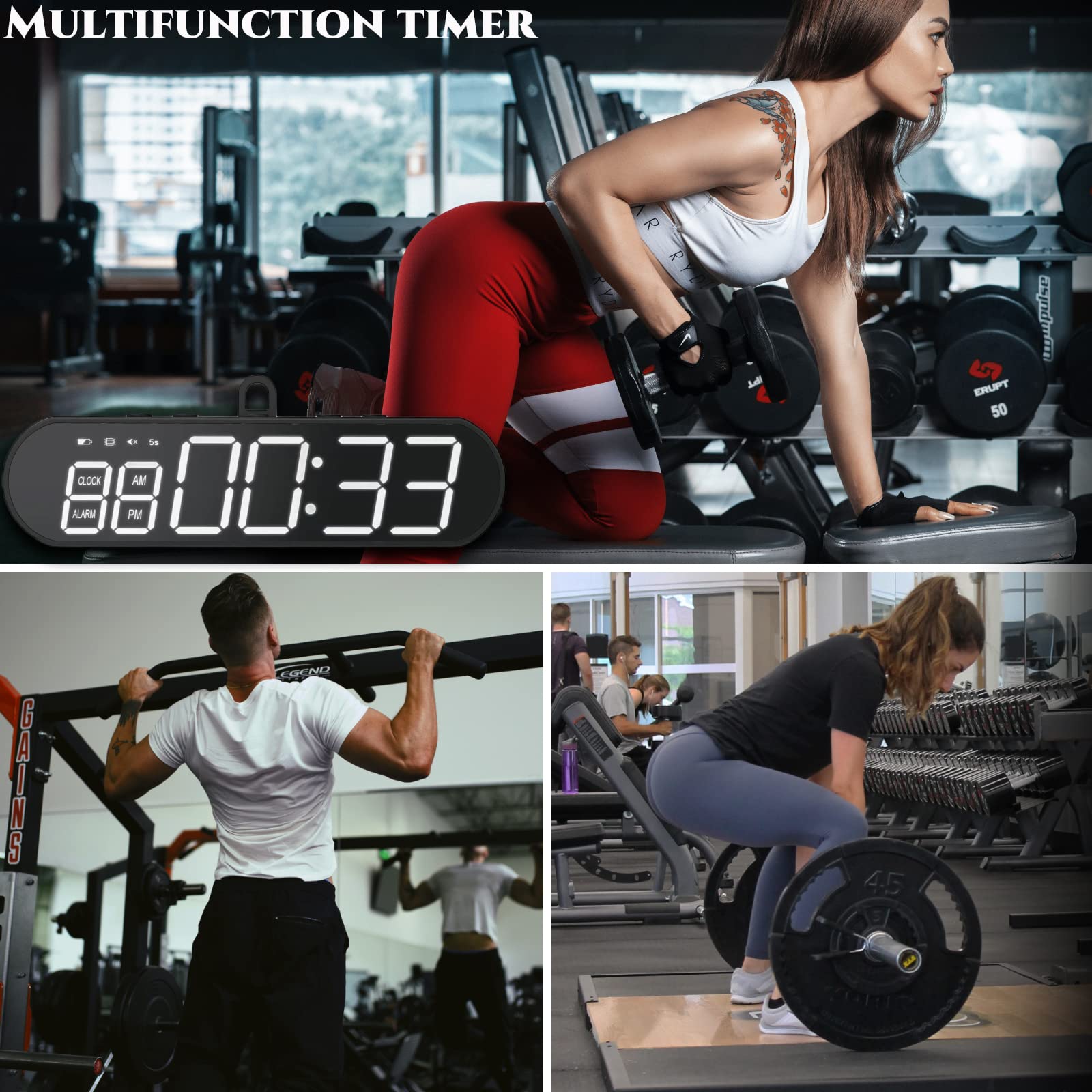 Rechargeable Gym Timer with 120DB Loud Alarm & Silent Mode - Built-in Magnet & Hook for Boxing, HIIT, Tabata, EMOM - Portable Interval Training Timer for Fitness, Yoga & Workouts - Perfect for Home Gyms & Outdoor Training