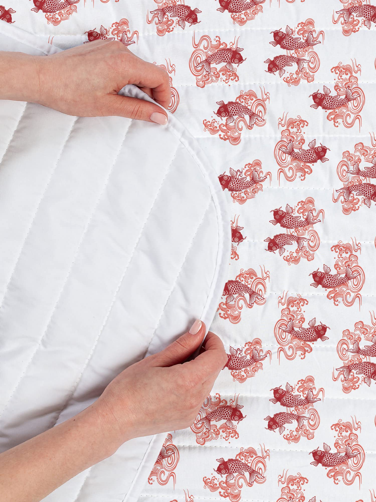 Lunarable Japanese Microfiber Koi Fish Bedspread Set - Underwater Lake Pattern Art Print, Soft Twin Size Bedding with Pillow Sham & Comforter in Dark Orange White | Perfect for Zen Bedrooms, Asian-Themed Decor, and Spa Retreats