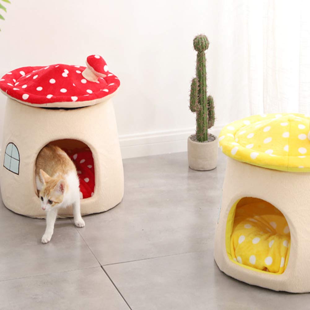 Self-Warming Cat Tent Cave Bed - Cozy Mushroom Pet House for Cats, Kittens & Small Animals with Removable Cushion | Indoor & Outdoor Use for Comfortable Sleeping & Playtime