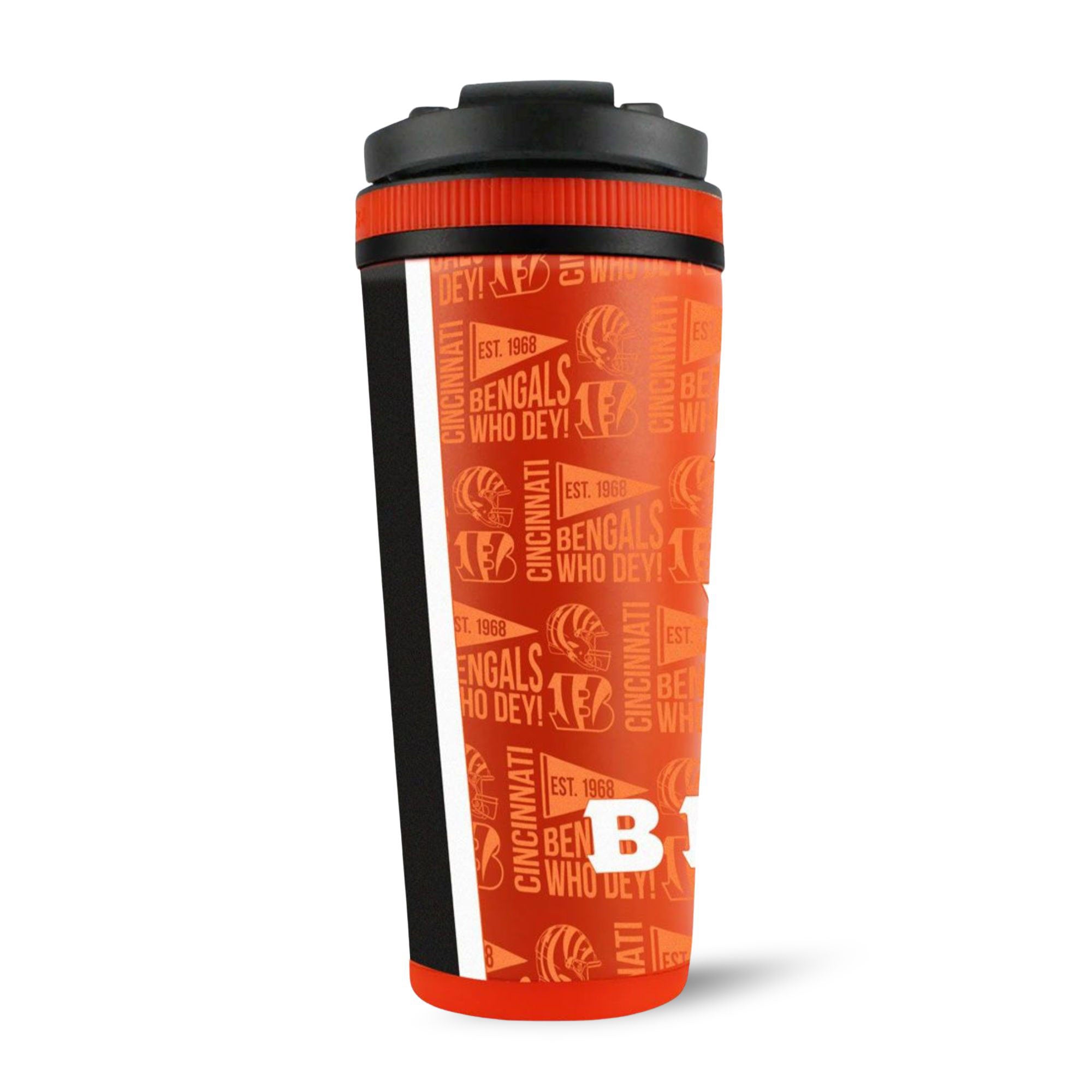 Official Cincinnati Bengals 4D Insulated Ice Shaker Bottle - Leakproof Stainless Steel Water Bottle for Gym, Workouts & Sports Fans - Keep Drinks Cold for 24 Hours