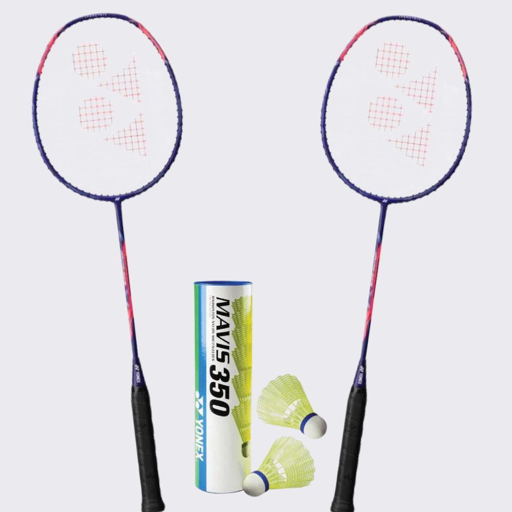 Yonex Voltric ACE Badminton Racket Set - 2 Rackets + Mavis 350 Shuttlecocks (3-Piece Combo) | Professional Badminton Equipment for Indoor/Outdoor Court Play & Training
