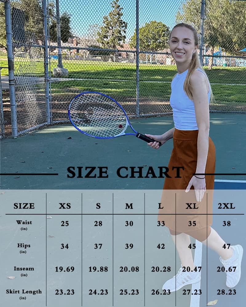 Aurgelmir Women's Tennis Skirt with Built-in Shorts - High Waist Athletic Skort for Golf, Running & Workouts - Breathable Knee-Length Skirts with Pockets - Perfect for Tennis, Yoga & Casual Wear