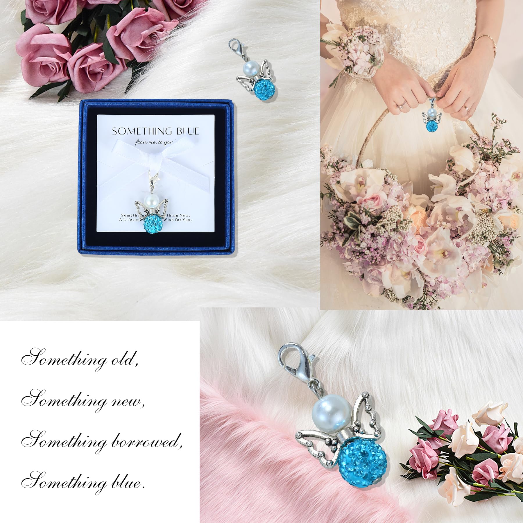 Something Blue Bridal Gift Set - Wedding Charm Bouquet, Bridal Shower Present for Bride to Be | Perfect for Wedding Day, Bridal Accessories & Something Blue Tradition