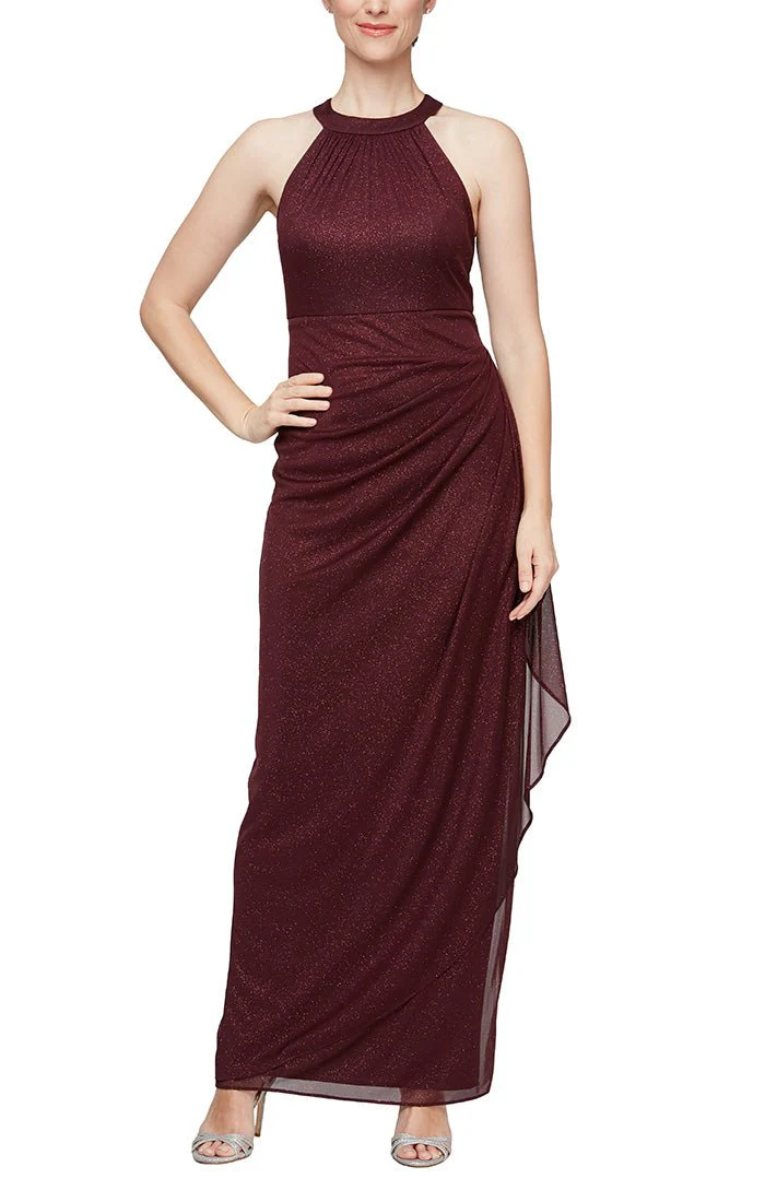 Alex Evenings Women's Glitter Mesh Halter Neck Evening Gown - Elegant Formal Dress for Prom, Cocktail Party & Special Occasions