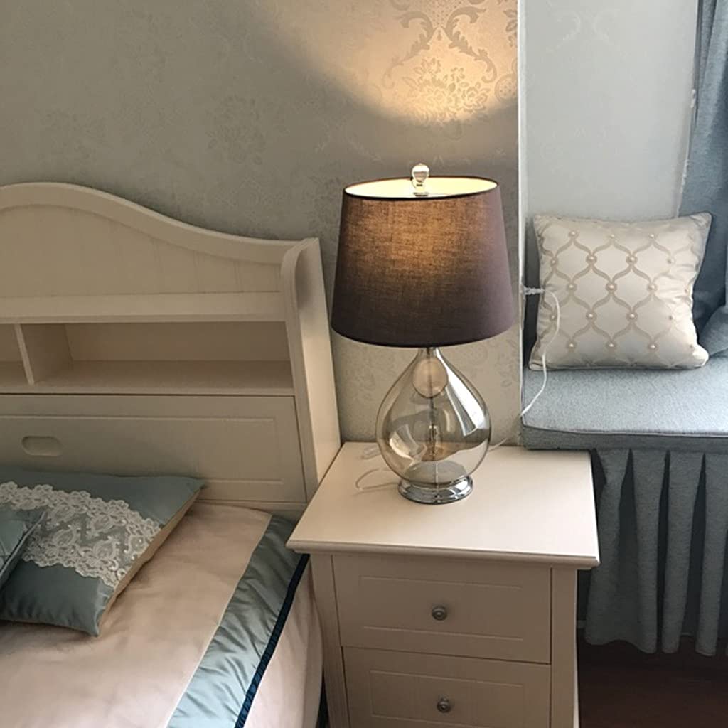 BXSUKEYOU Modern Table Lamp with Fabric Lampshade - Bedside Nightstand Lamp for Bedroom, Living Room & Home Office - Creative Glass Base Decorative Lighting for Crafts & Interior Design - Perfect for Reading, Relaxation & Ambient Lighting