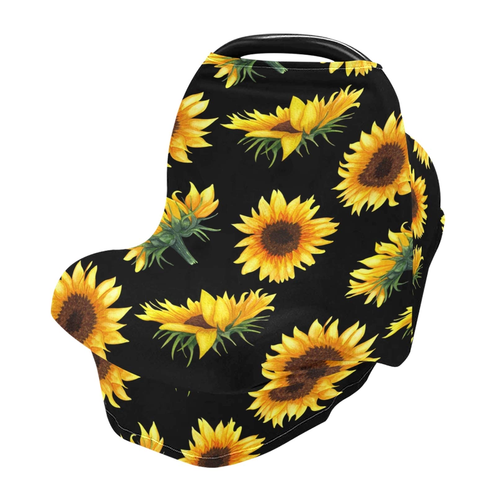 Stretchy Baby Car Seat Cover for Boys & Girls - Sunflower Floral Yellow Infant Car Canopy, Nursing Cover & Breastfeeding Scarf - Perfect for Travel, Shopping & Outdoor Protection